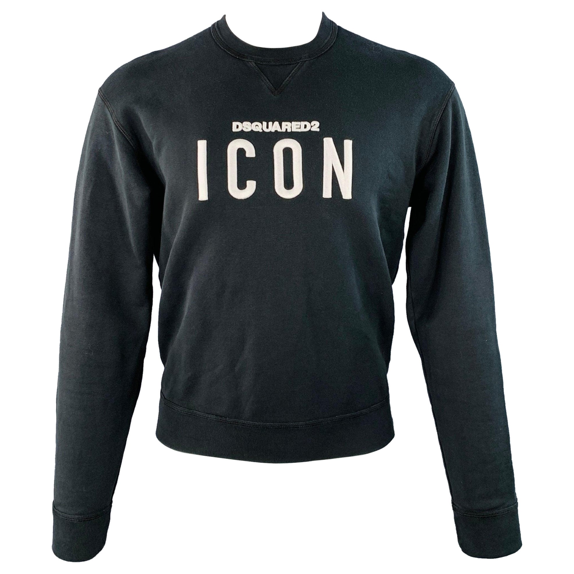 DSQUARED2 Talla M Negro Blanco Logotipo Sudadera Cuello Redondo Algodón en venta