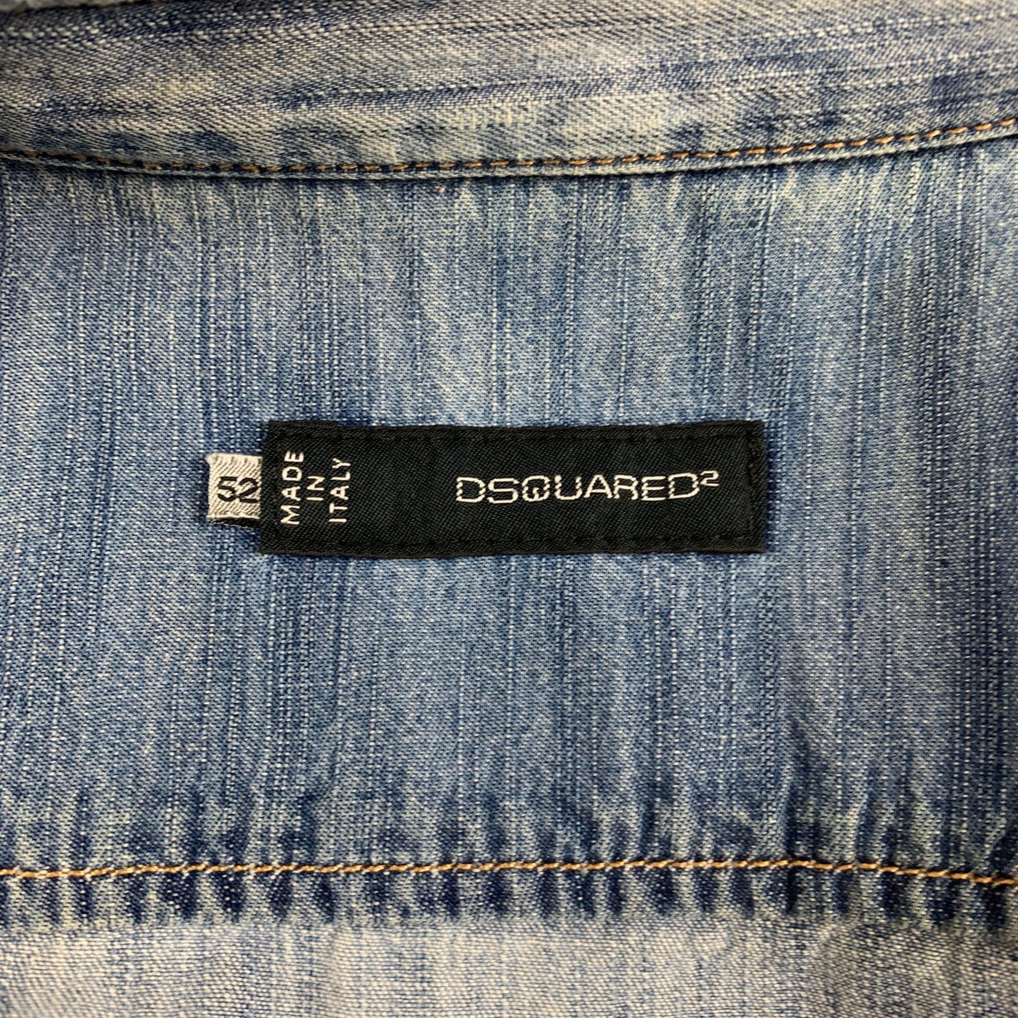 DSQUARED2, chemise à manches longues en jean de coton vieilli bleu, taille M 2