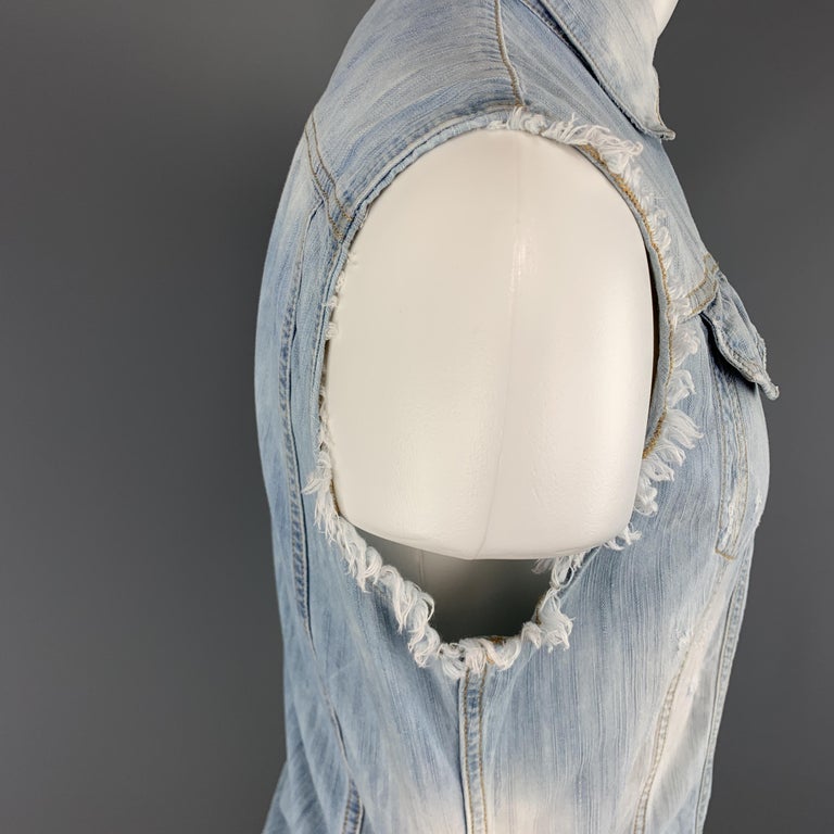 distressed light wash denim button shirt ,,, M/L