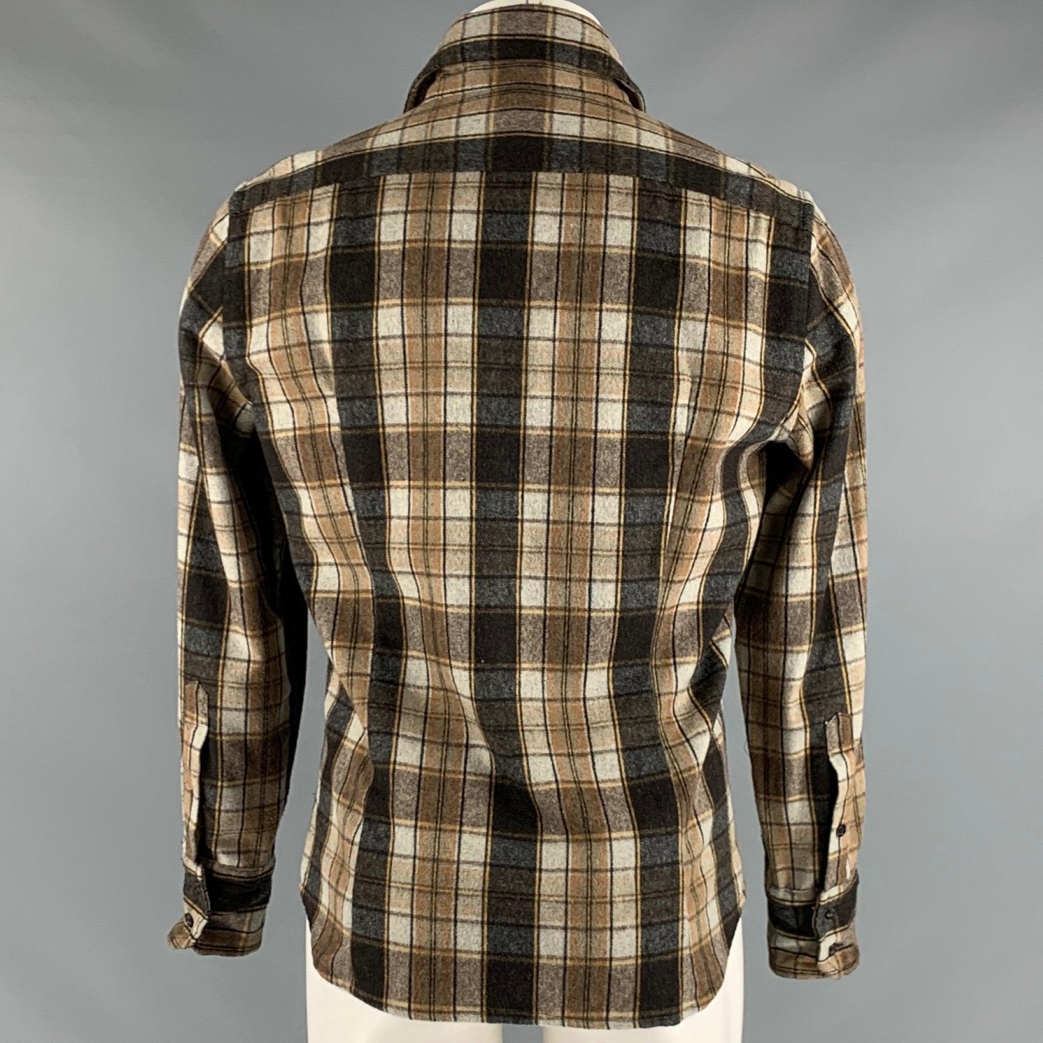 DSQUARED2 Size M Brown Beige Plaid Wool Polyester Long Sleeve Shirt In Good Condition For Sale In San Francisco, CA