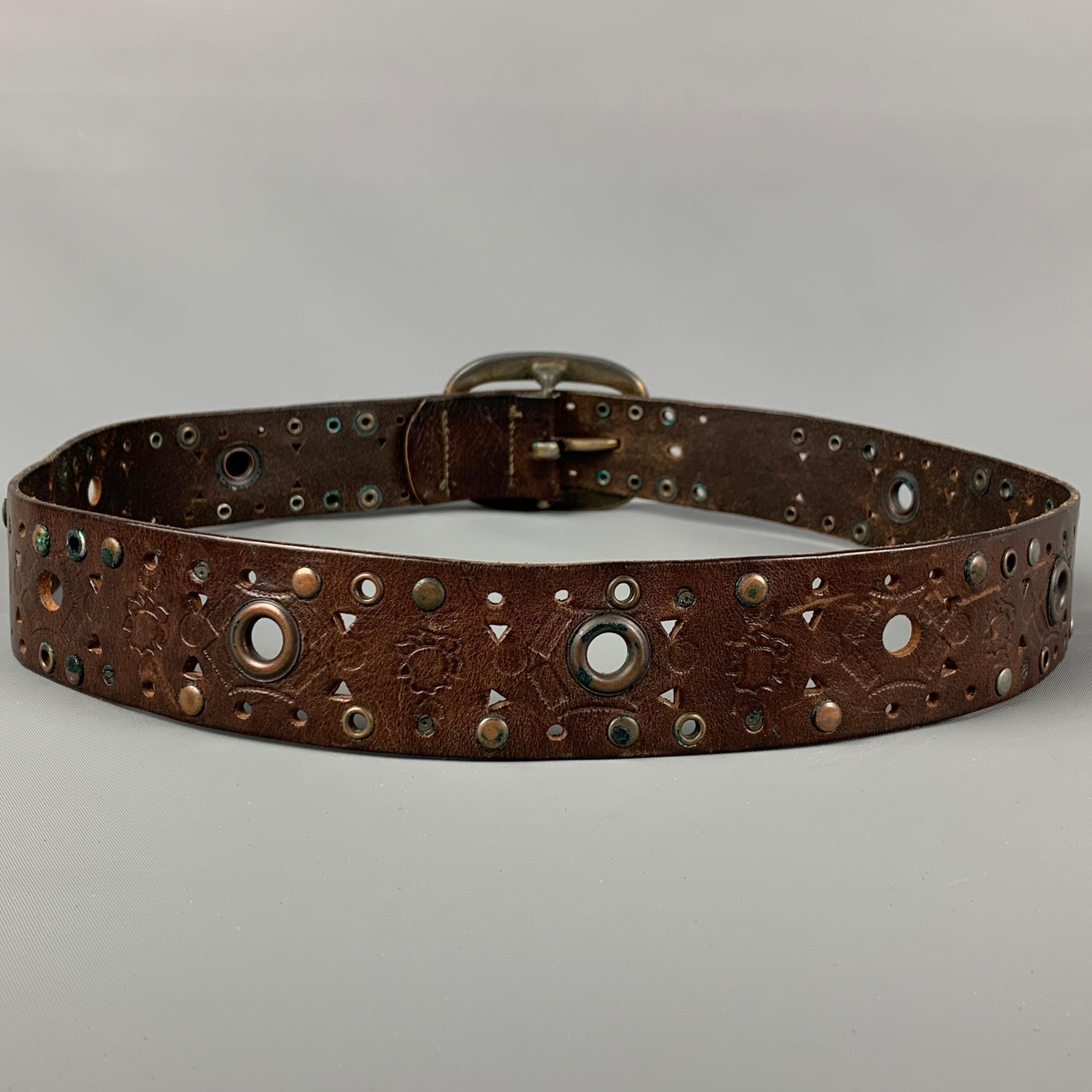 Black DSQUARED2 Size M Brown Perforated Leather Belt