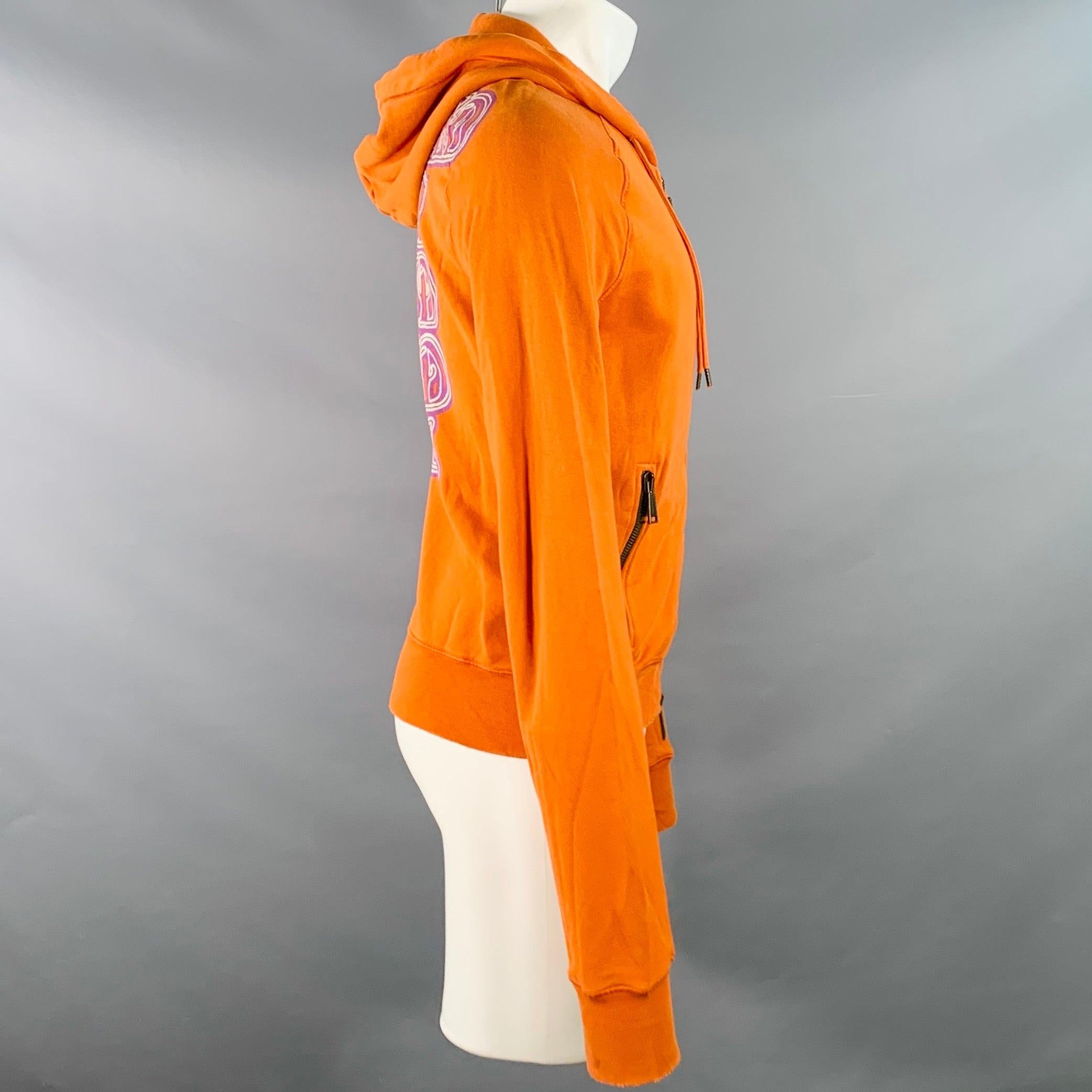 DSQUARED2 Size M Friend Named Jesus Orange Purple Print Cotton Hoodie Sweatshirt In Good Condition For Sale In San Francisco, CA