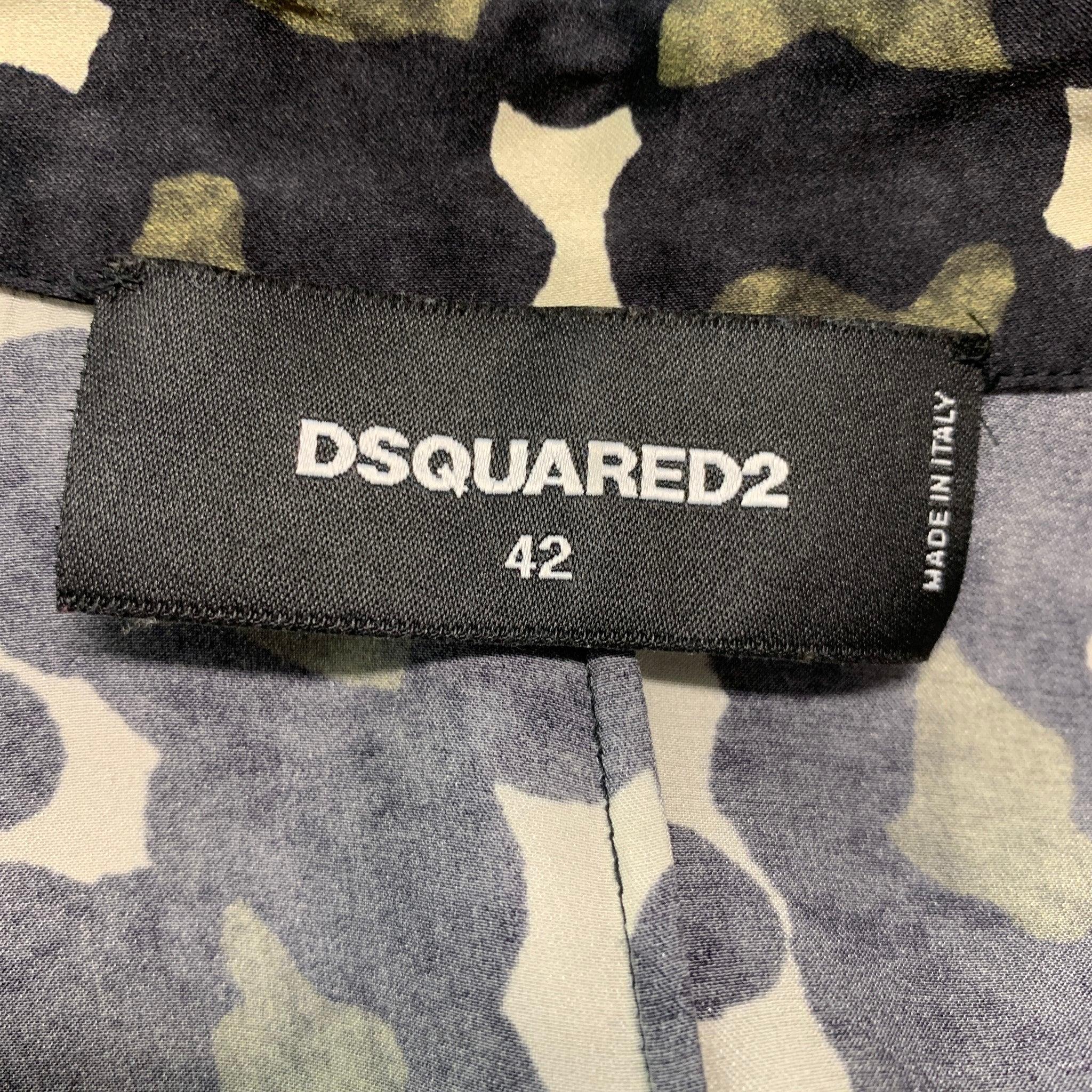 DSQUARED2 Size M Green Black Beige Silk Print Patch Pockets Shirt For Sale 2