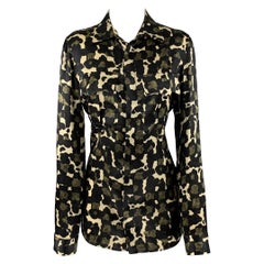DSQUARED2 Size M Green Black Beige Silk Print Patch Pockets Shirt