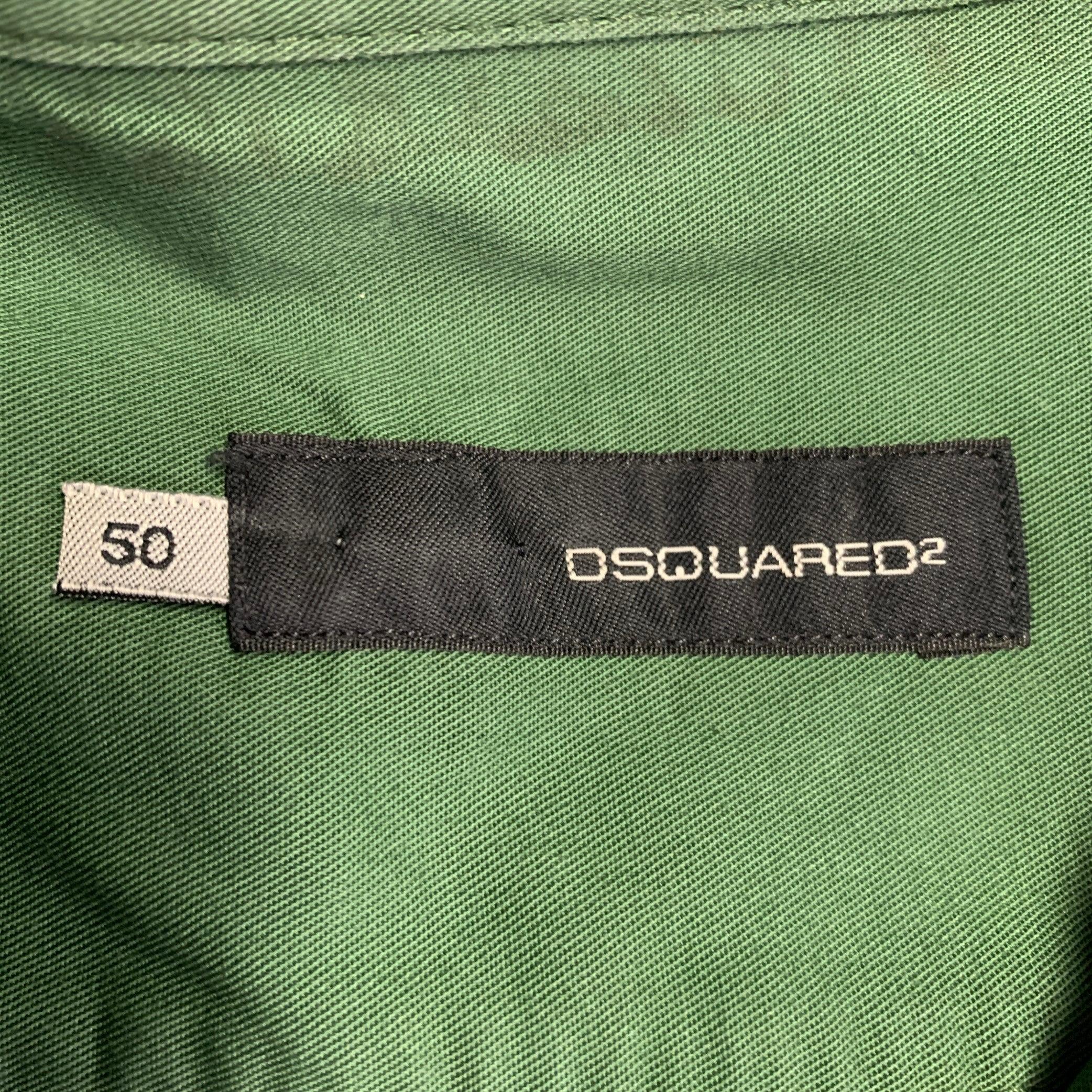 DSQUARED2 Size M Chemise à manches longues à col large en coton mélangé vert en vente 1