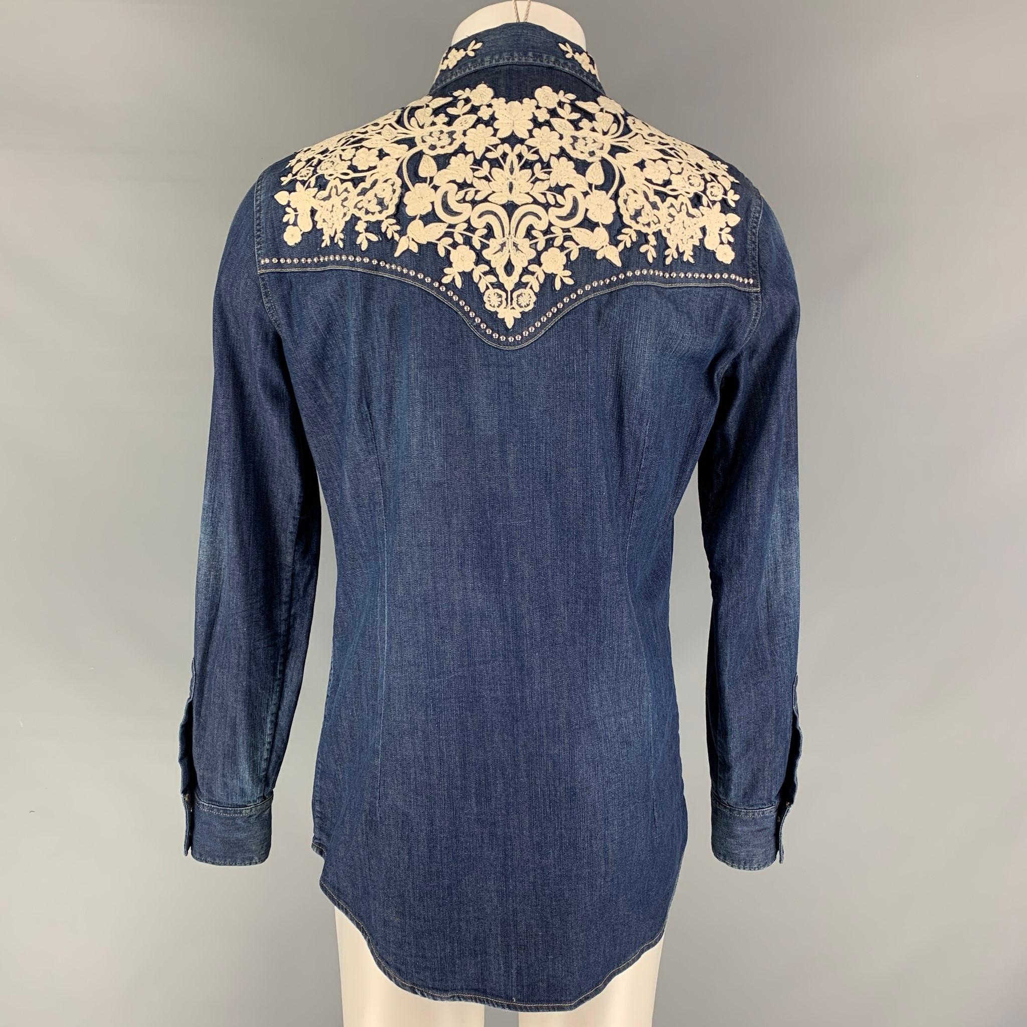 DSQUARED2 Size M Indigo Embroidery Denim Long Sleeve Shirt In Excellent Condition In San Francisco, CA