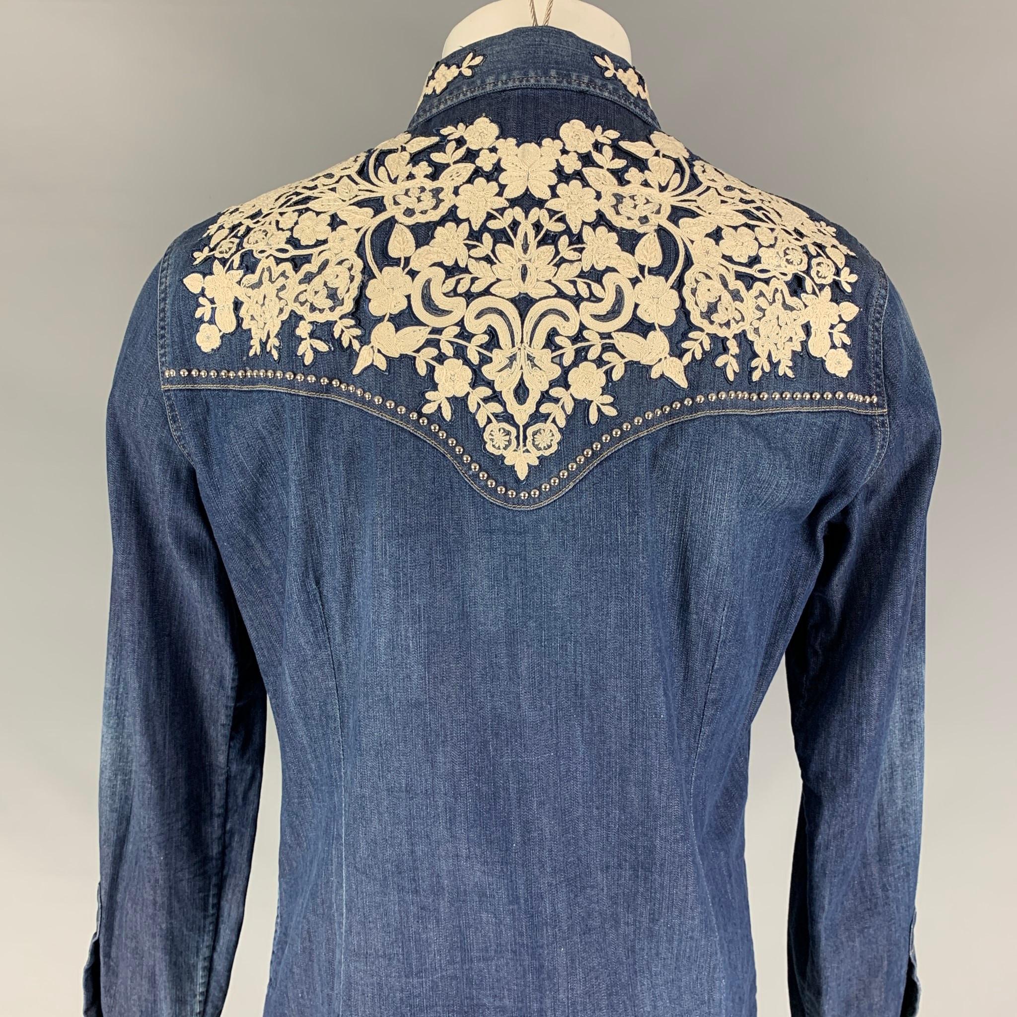 Men's DSQUARED2 Size M Indigo Embroidery Denim Long Sleeve Shirt