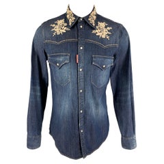 DSQUARED2 Size M Indigo Embroidery Denim Long Sleeve Shirt