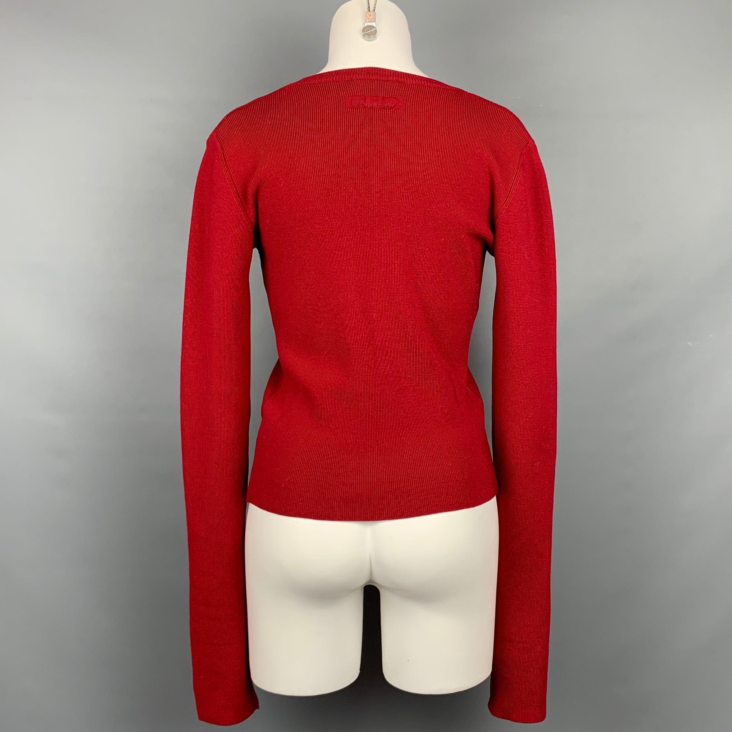 DSQUARED2 Size M Red Ribbed Wool Deep V-neck Pullover In Good Condition For Sale In San Francisco, CA