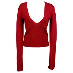 DSQUARED2 Talla M Jersey de lana acanalado rojo con cuello en V profundo