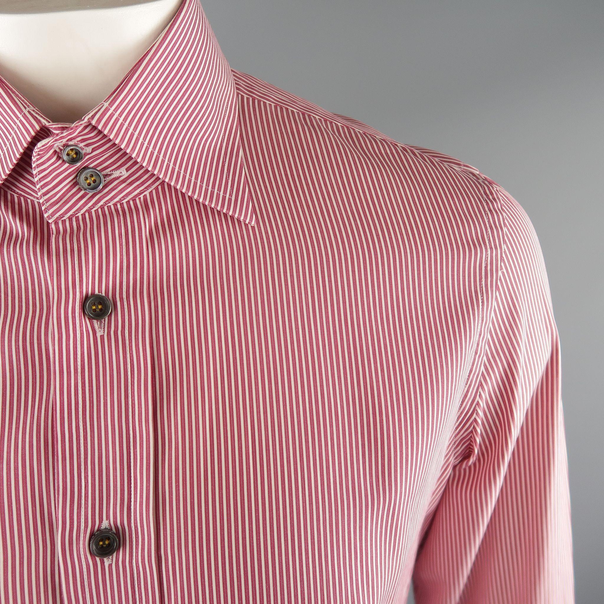 Brown DSQUARED2 Size M Red & White Pinstripe Cotton Button Up Long Sleeve Shirt