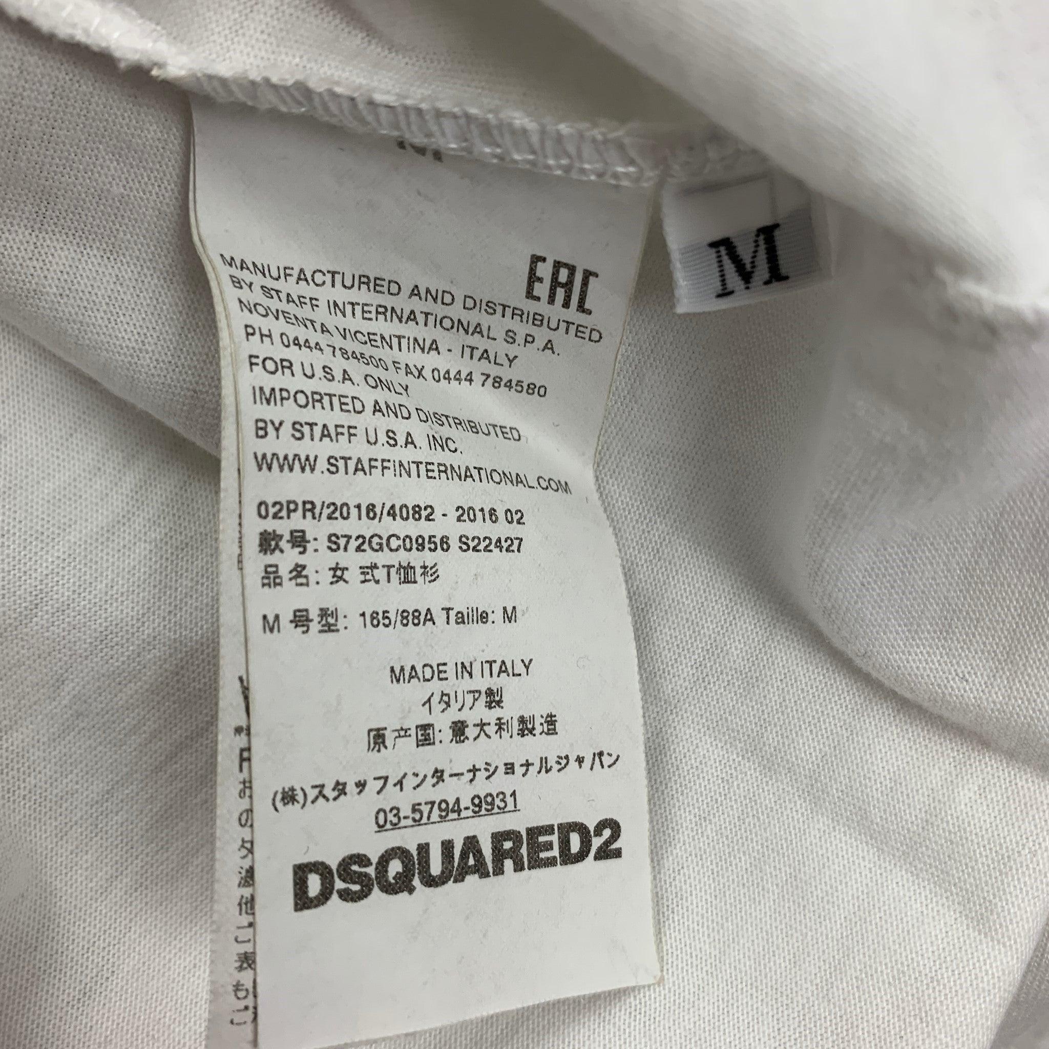 Women's DSQUARED2 Size M White Applique Cotton Crew-Neck T-Shirt For Sale