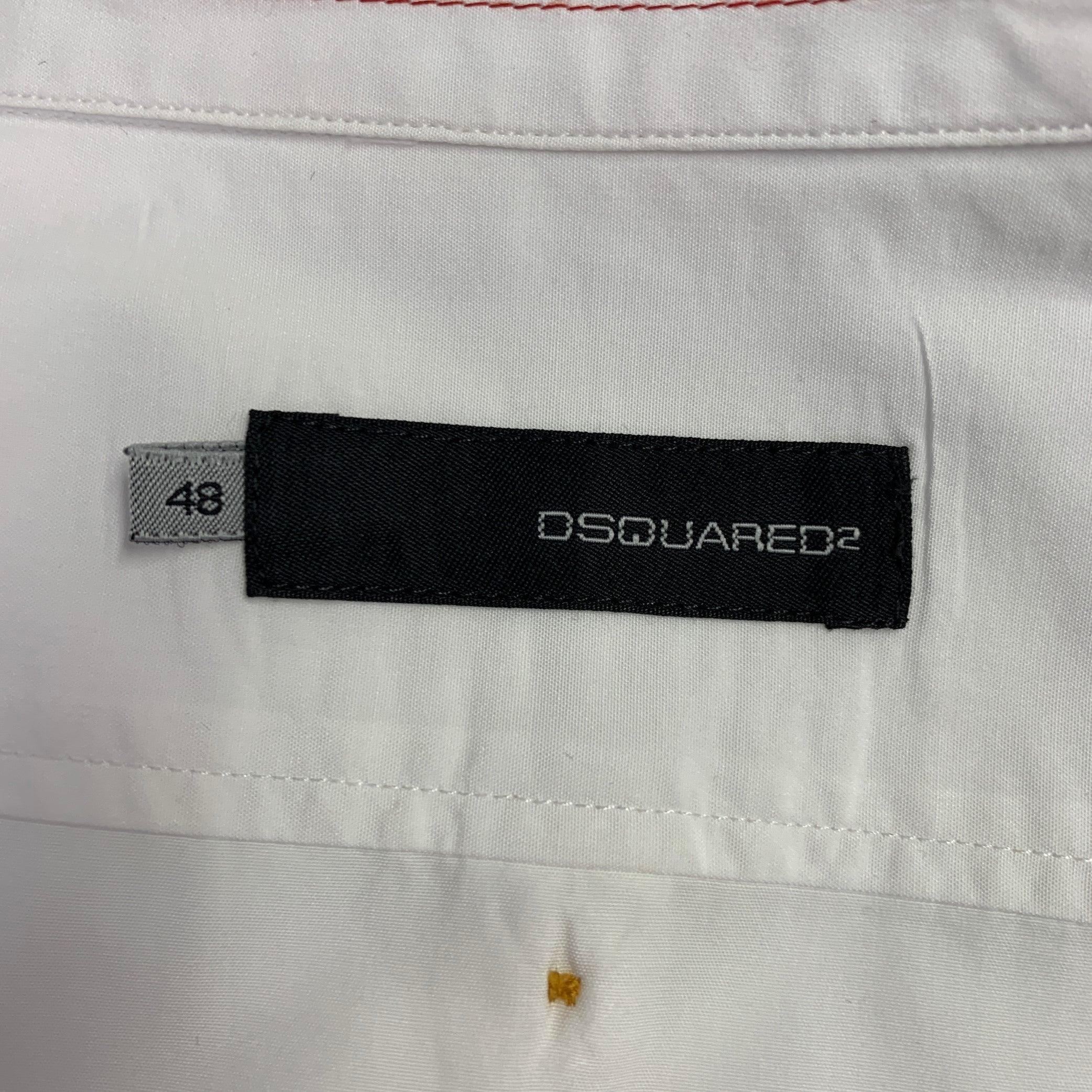 Men's DSQUARED2 Size M White Navy Embroidery Cotton Short Sleeve Shirt For Sale