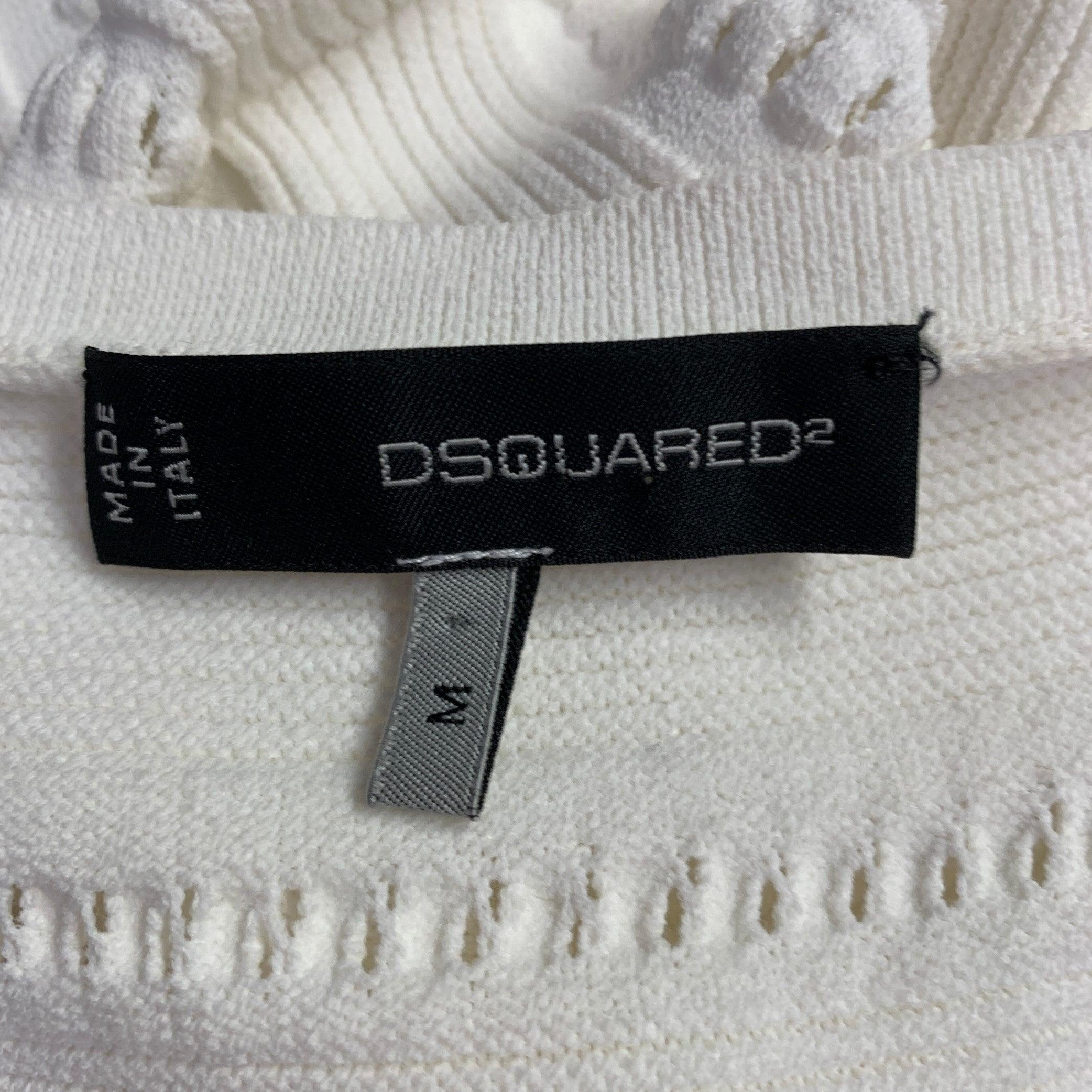 DSQUARED2 Size M White Rayon Polyamide Textured Short Sleeve Dress For Sale 6