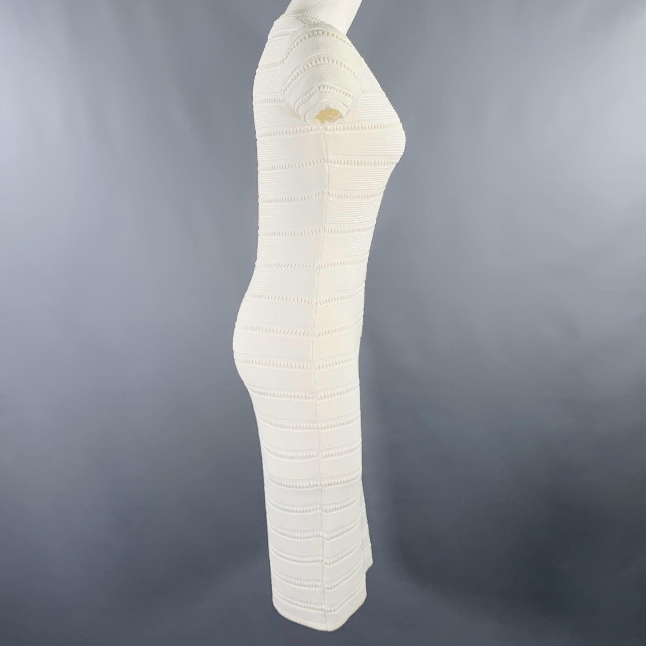 DSQUARED2 Talla M Blanco Rayón Poliamida Textura Vestido Manga Corta Gris en venta
