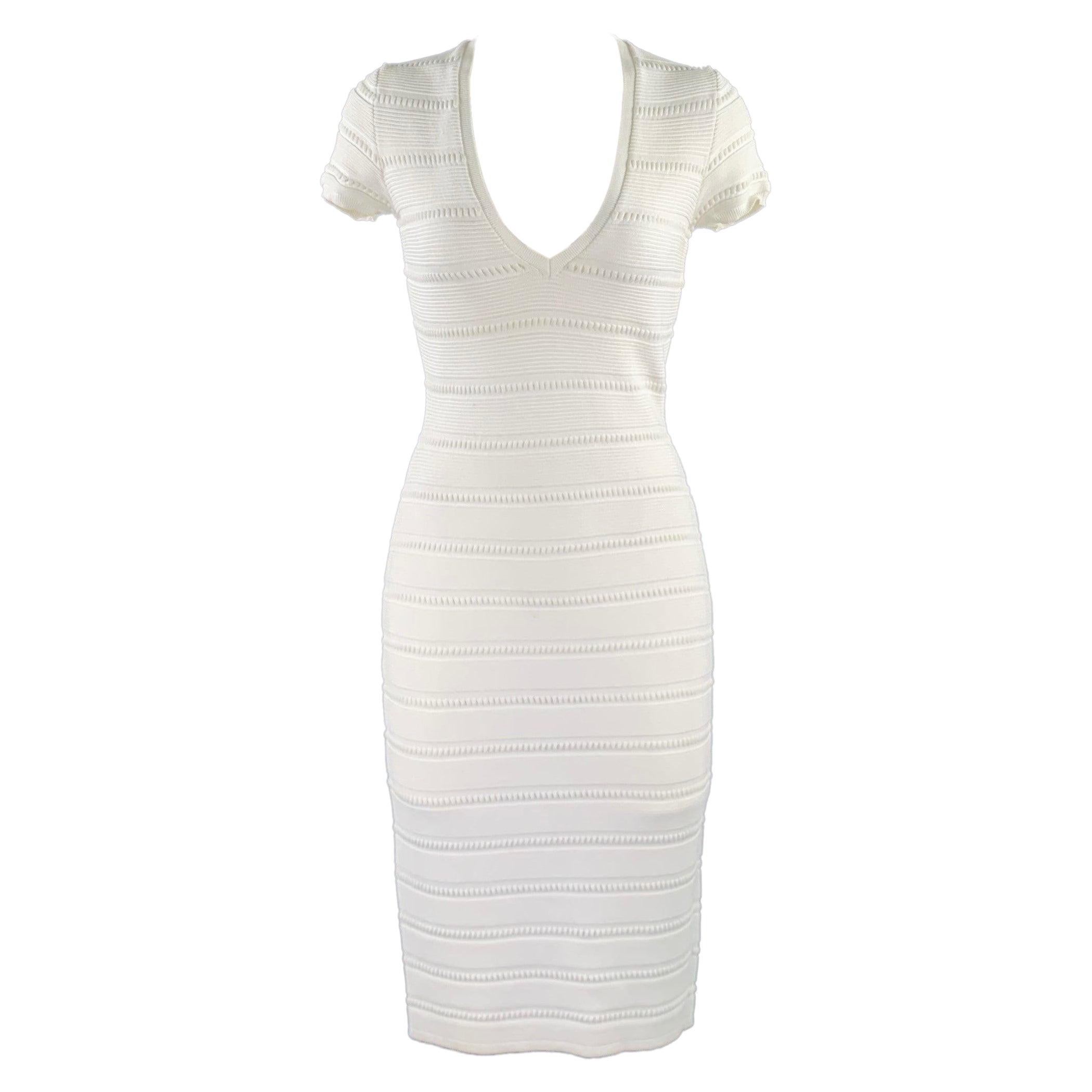 DSQUARED2 Size M White Rayon Polyamide Textured Short Sleeve Dress