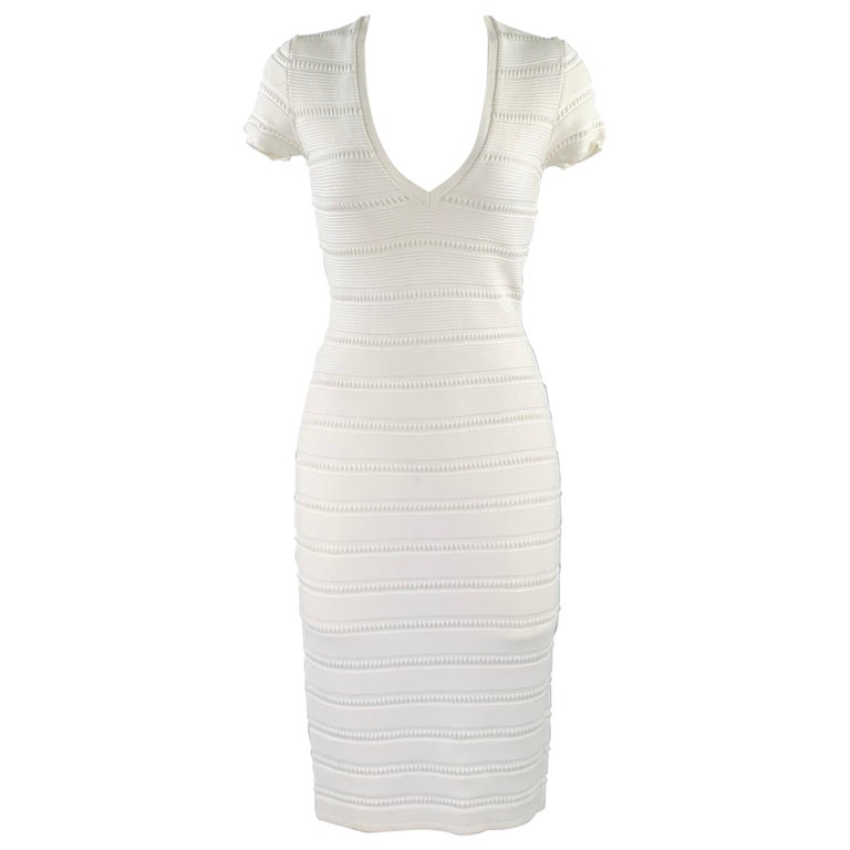 DSQUARED2 Size M White Rayon Polyamide Textured Short Sleeve Dress For Sale  at 1stDibs