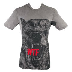 DSQUARED2 Talla M Oso WTF Gris Negro Camiseta de algodón de manga corta