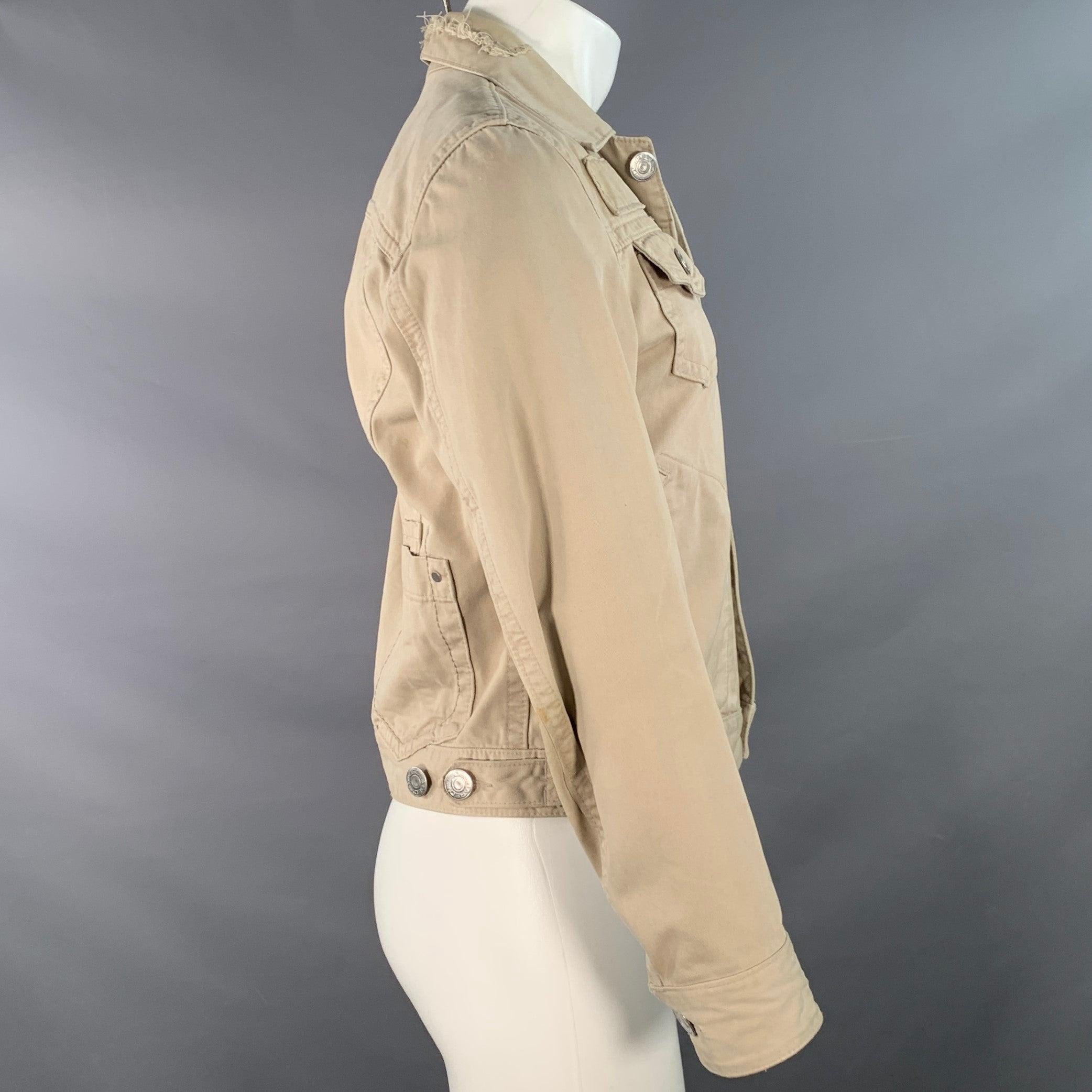 DSQUARED2 Size S Beige Twill Cotton Button Up Jacket In Good Condition For Sale In San Francisco, CA