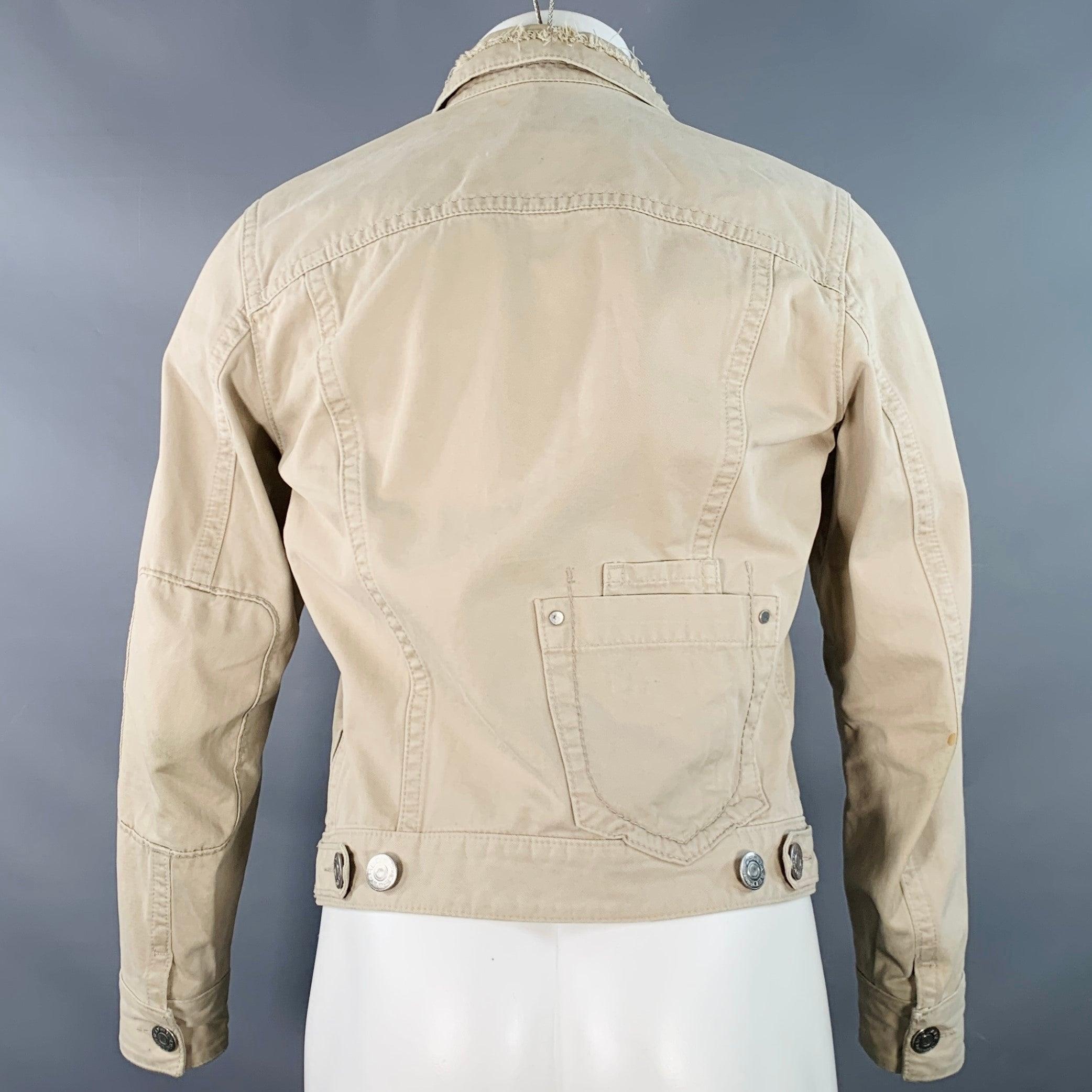 Men's DSQUARED2 Size S Beige Twill Cotton Button Up Jacket For Sale