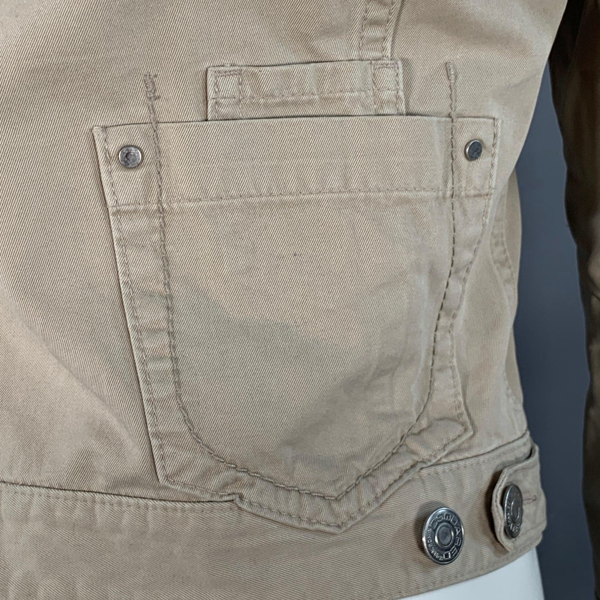 DSQUARED2 Size S Beige Twill Cotton Button Up Jacket For Sale 1