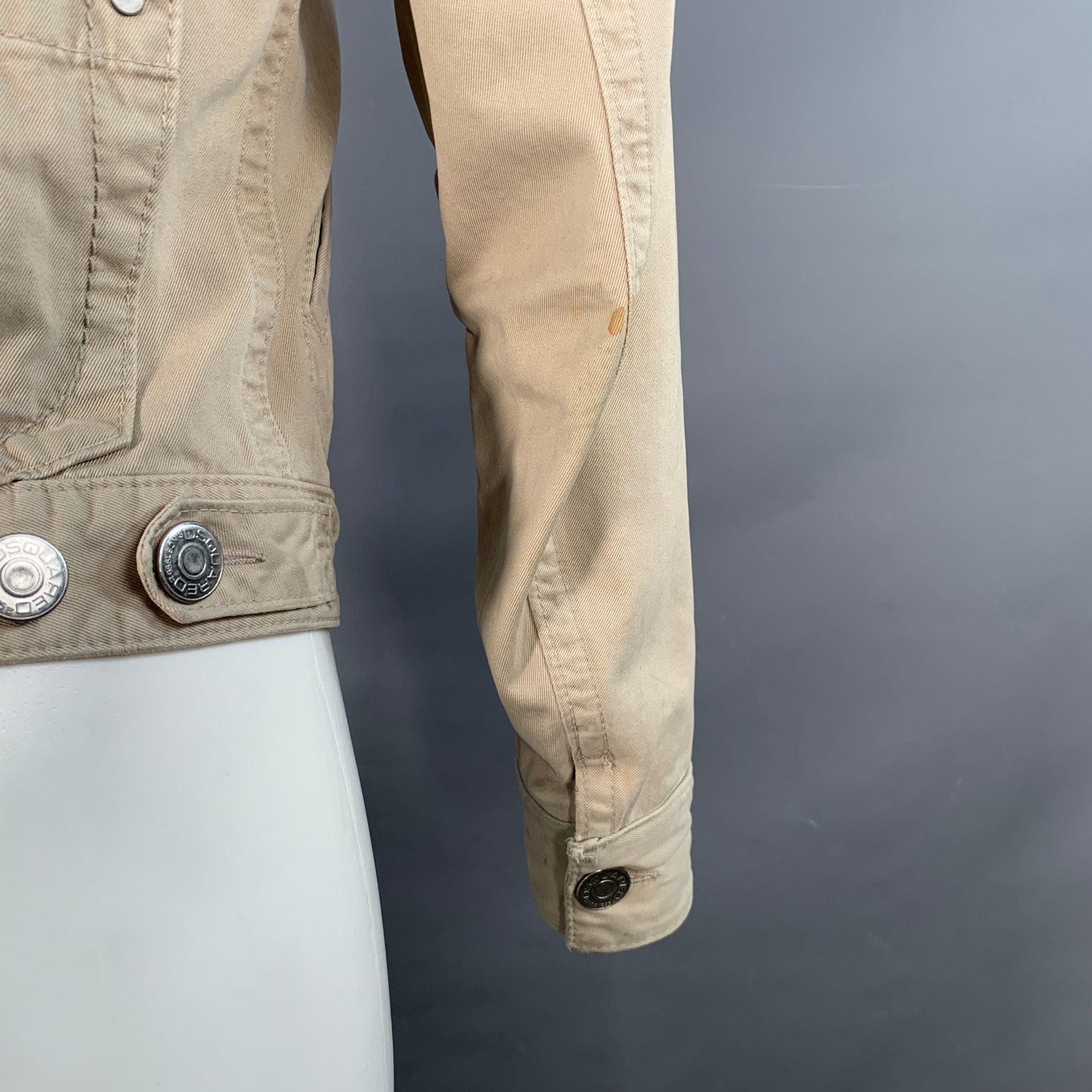 DSQUARED2 Size S Beige Twill Cotton Button Up Jacket For Sale 2
