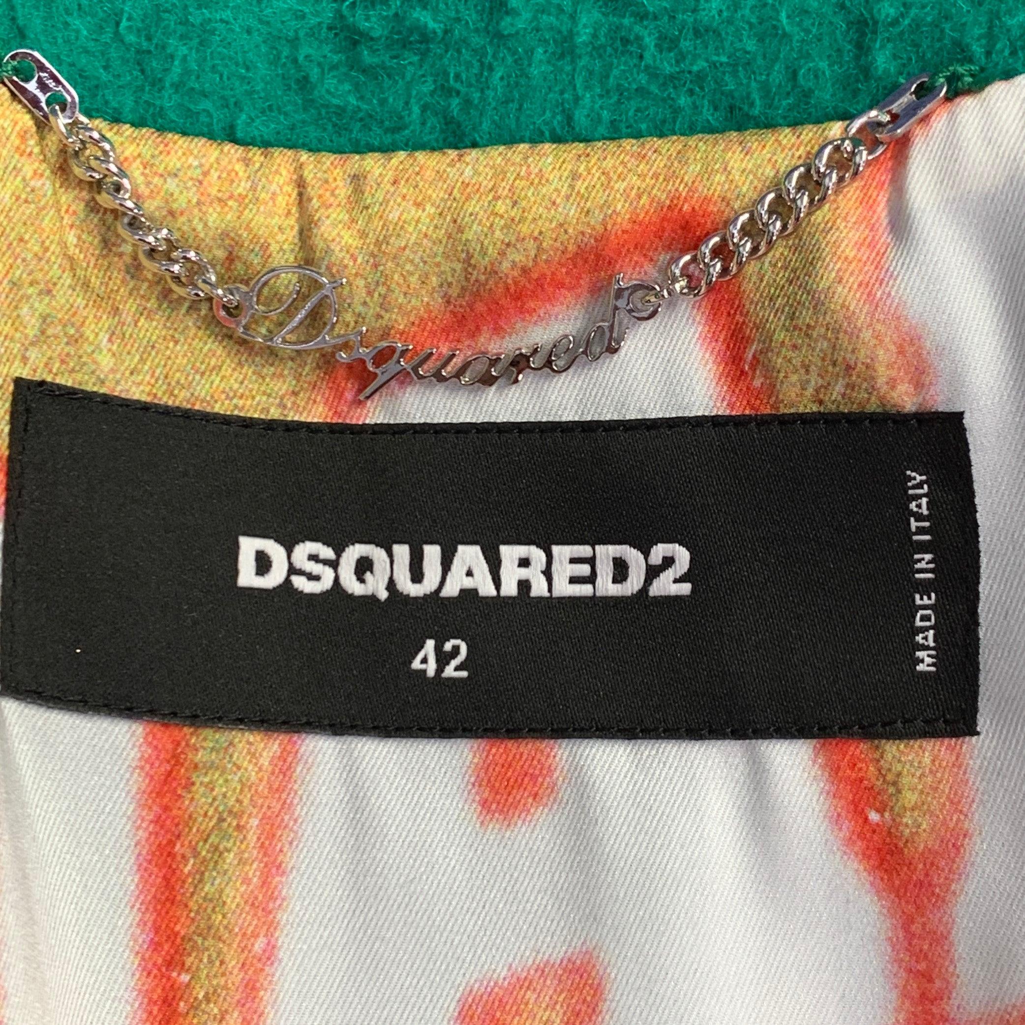 DSQUARED2 Größe S Grüner Wollmantel mit strukturiertem Kunstpelz und Kerbrevers im Angebot 1