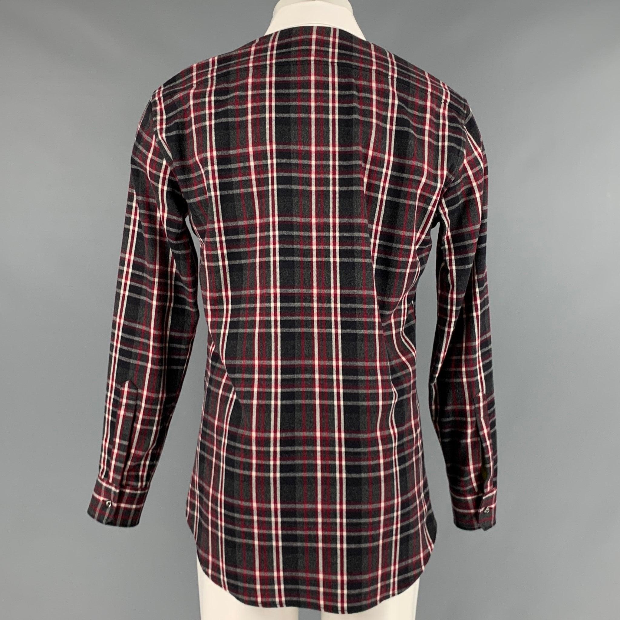 Men's DSQUARED2 Size S Grey Black Red Plaid Cotton Tuxedo Long Sleeve Shirt For Sale