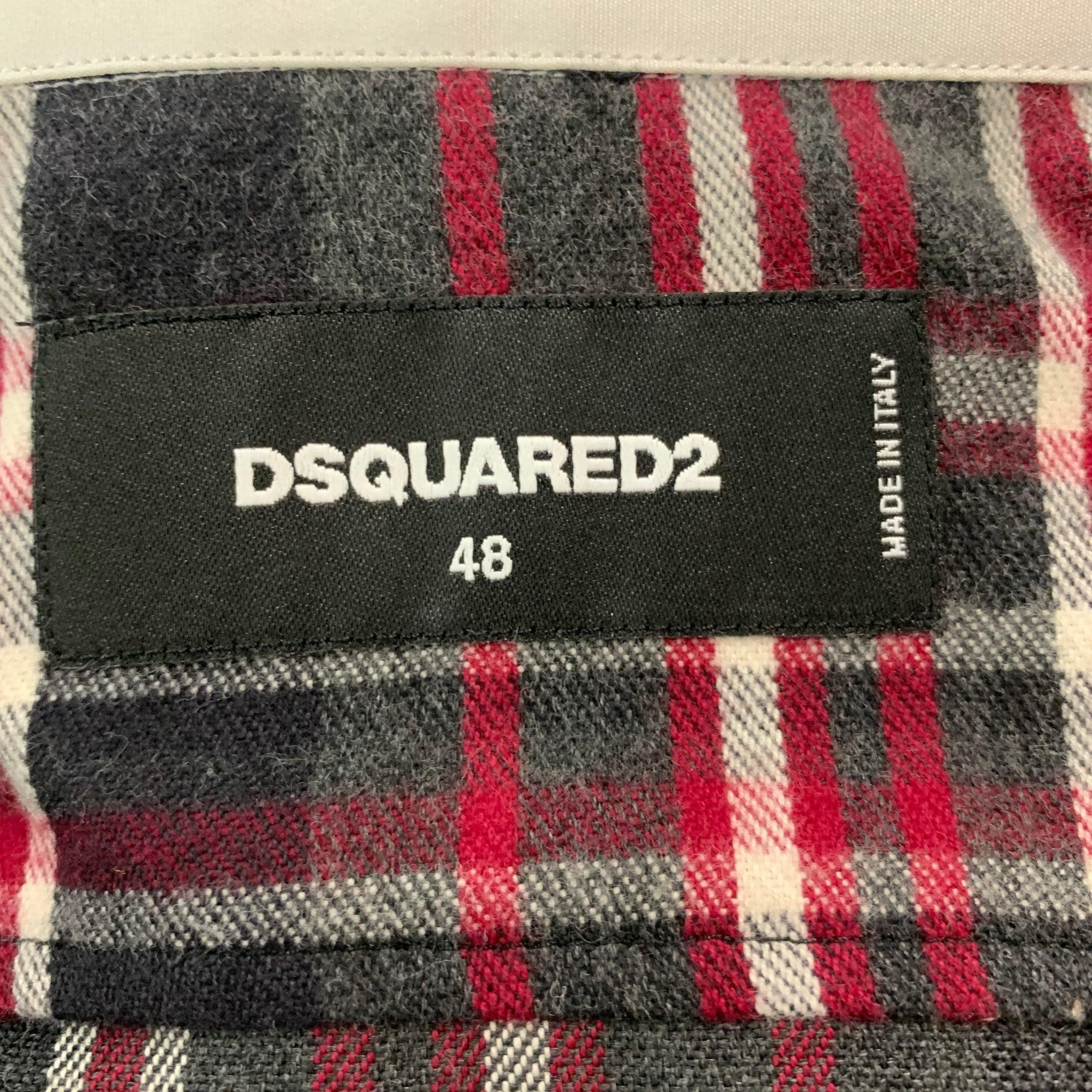 DSQUARED2 Size S Grey Black Red Plaid Cotton Tuxedo Long Sleeve Shirt For Sale 3