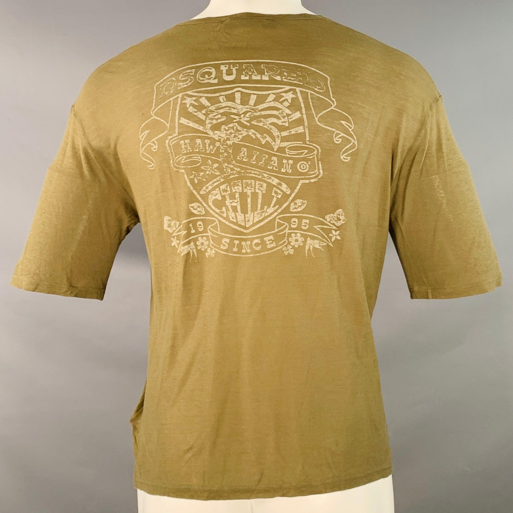 Marron DSQUARED2 Taille S T-shirt col V en coton imprimé vert olive Hawaiian Chill en vente