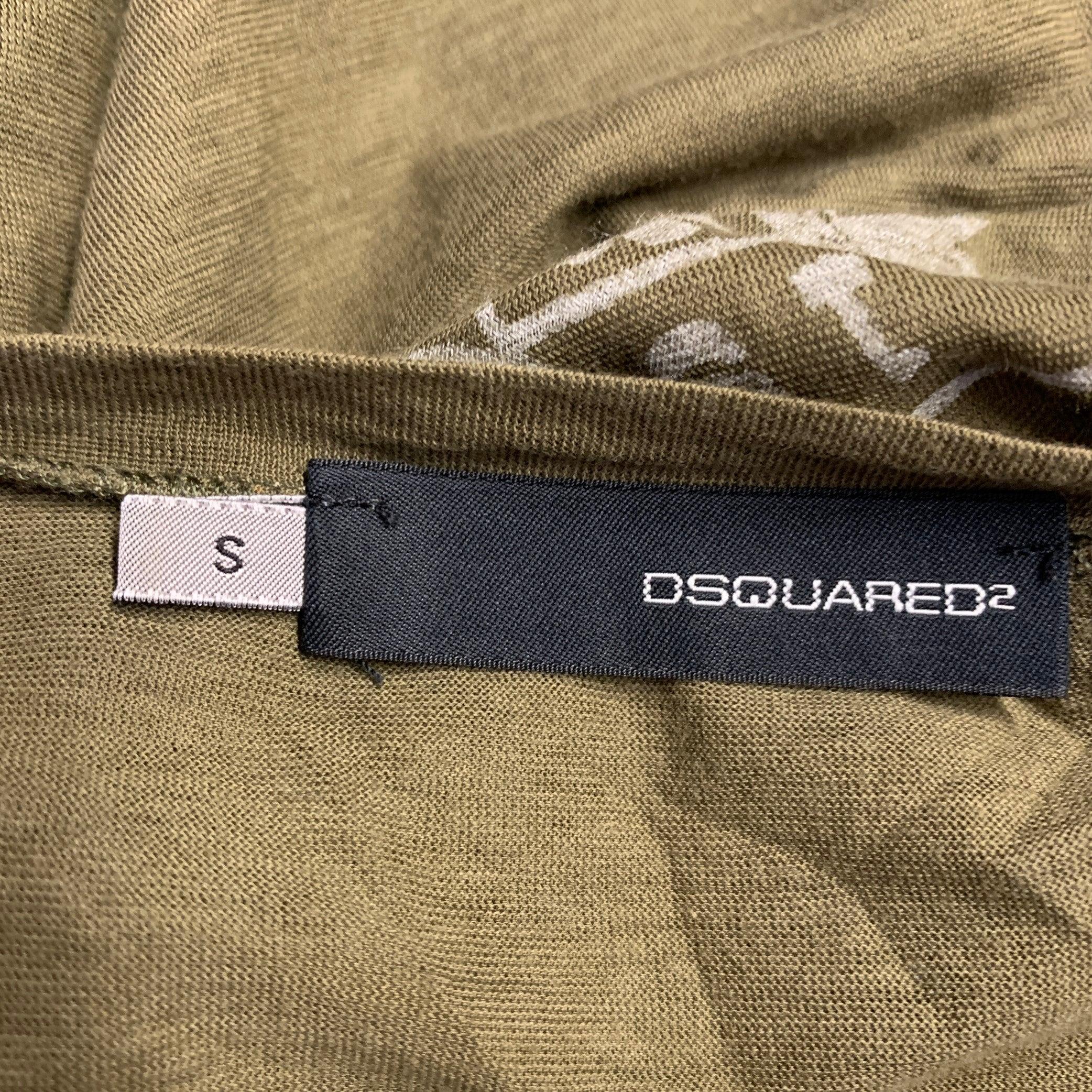DSQUARED2 Taille S T-shirt col V en coton imprimé vert olive Hawaiian Chill Pour hommes en vente