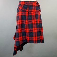 DSQUARED2 Size S Red Navy Black Wool Blend Plaid Asymmetrical Skirt