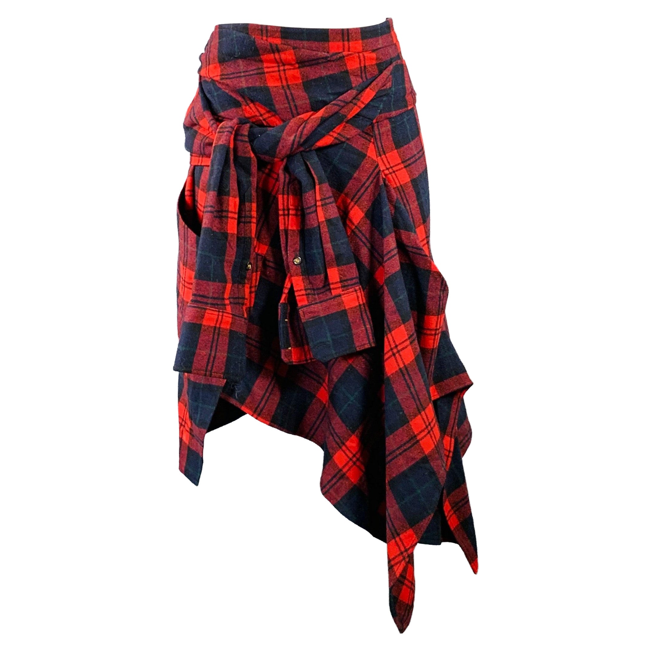 DSQUARED2 Talla S Rojo Azul Marino Negro Mezcla de Lana Falda Asimétrica a Cuadros en venta