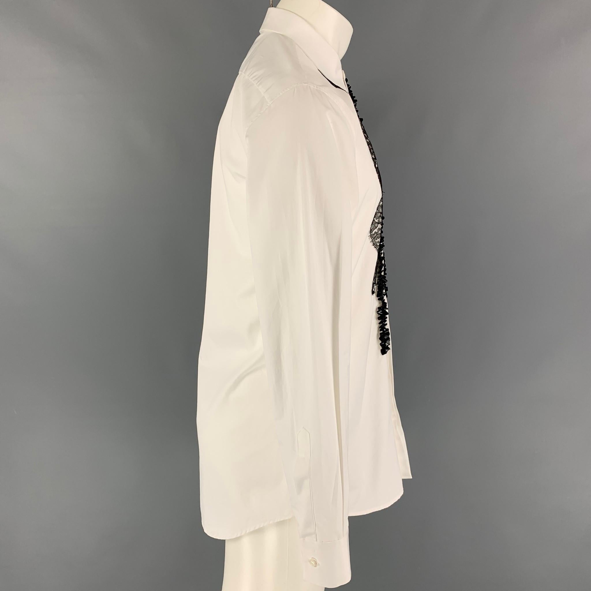 Beige DSQUARED2 Size S White Black Applique Cotton Tuxedo Long Sleeve Shirt