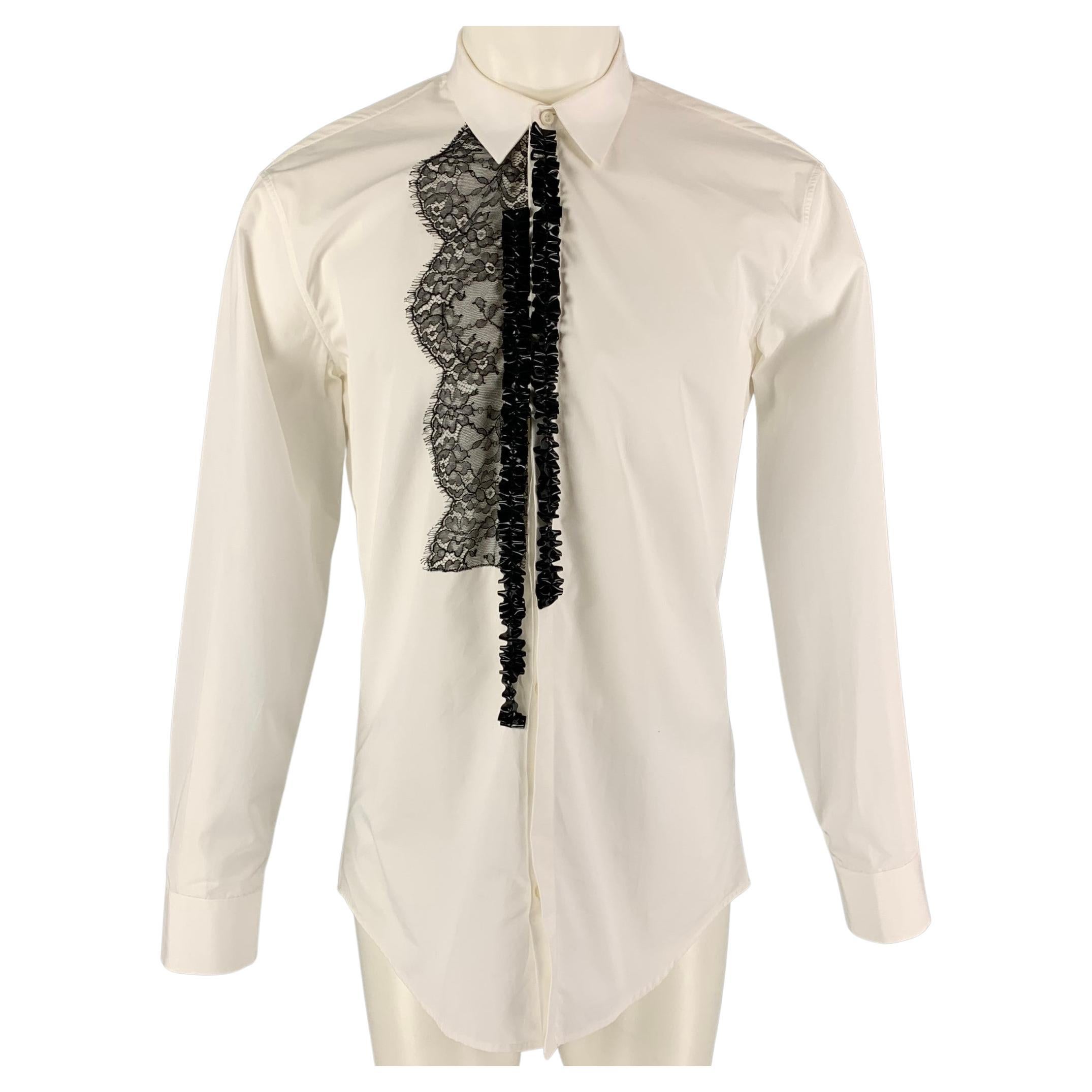 DSQUARED2 Size S White Black Applique Cotton Tuxedo Long Sleeve Shirt