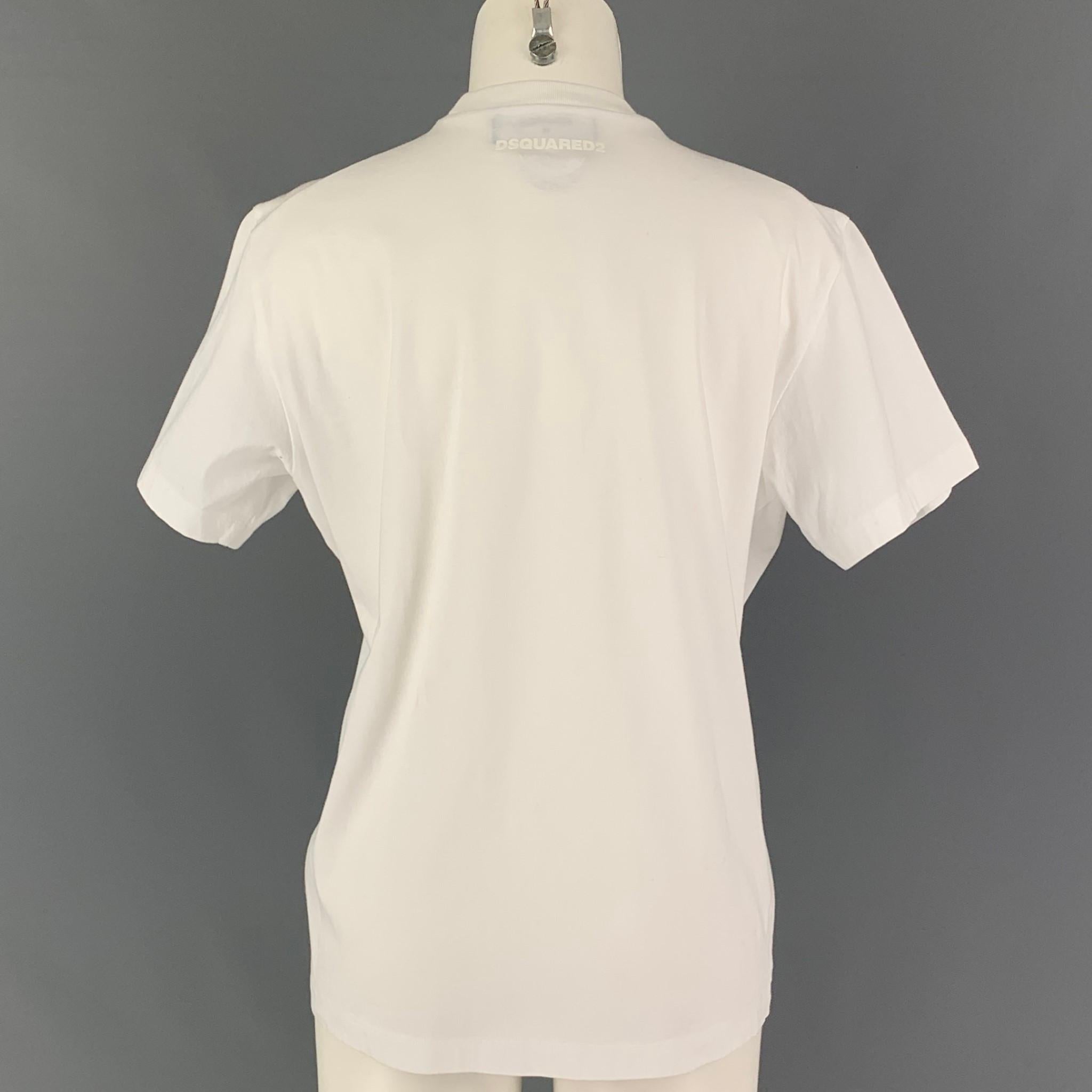 DSQUARED2 Size S White Cotton Applique Crew-Neck T-Shirt In Good Condition In San Francisco, CA