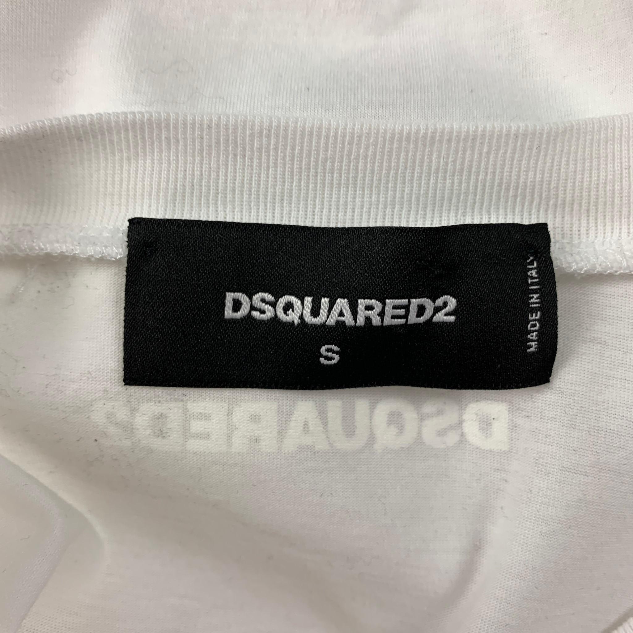 DSQUARED2 Size S White Cotton Applique Crew-Neck T-Shirt 2