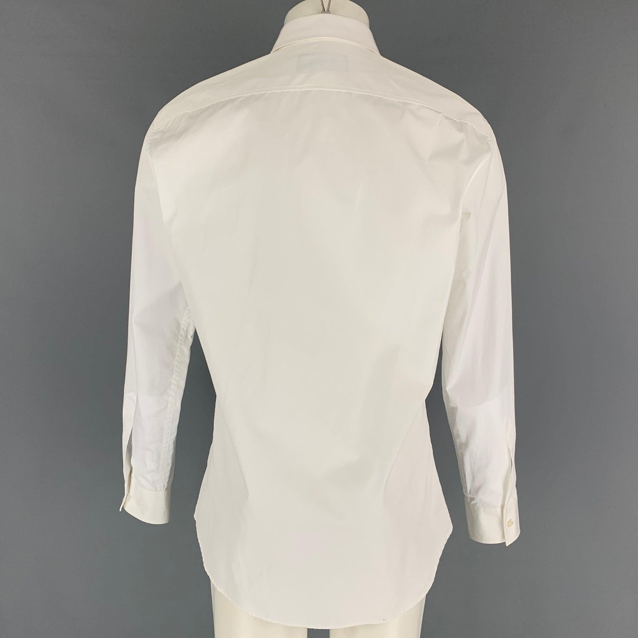 Men's DSQUARED2 Size S White Cotton Hidden Placket Long Sleeve Shirt For Sale