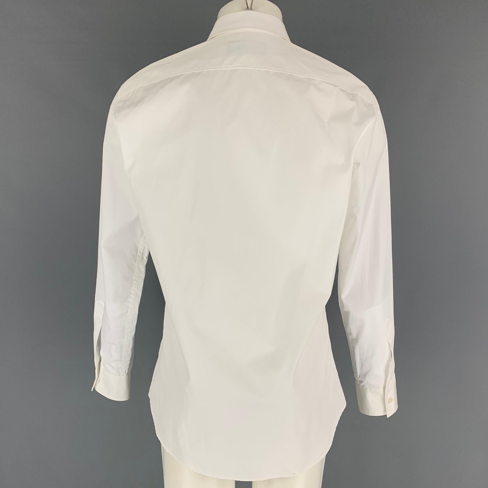 Men's DSQUARED2 Size S White Cotton Hidden Placket Long Sleeve Shirt