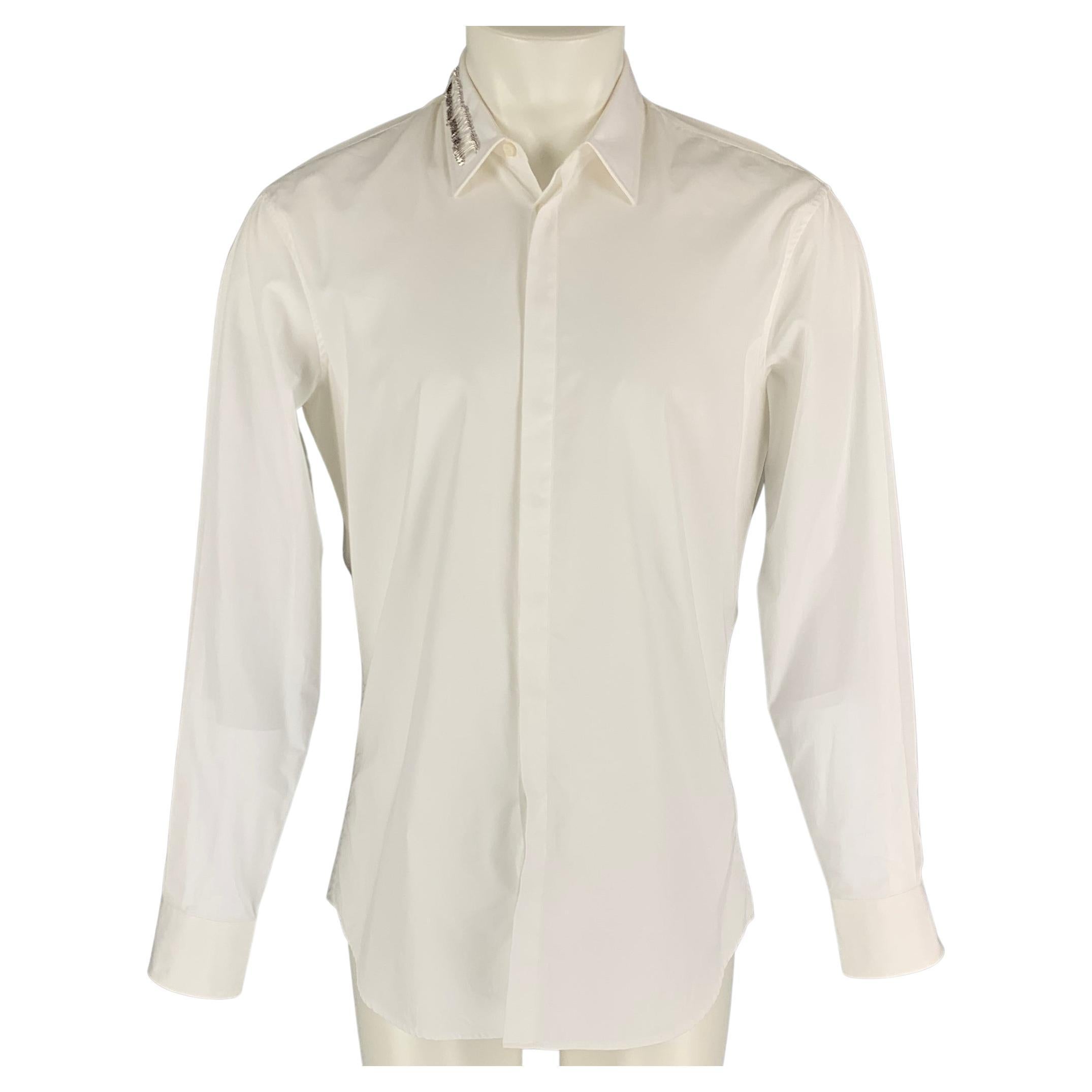 DSQUARED2 Size S White Solid Cotton Button Up Long Sleeve Shirt For ...