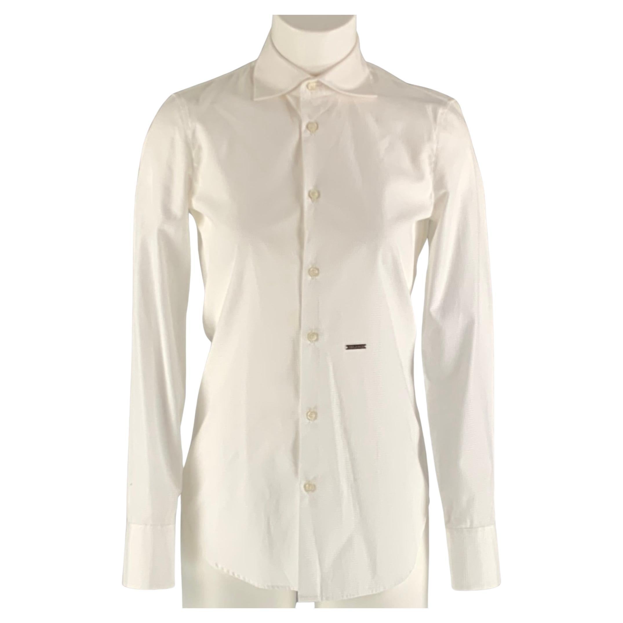 DSQUARED2 Size S White Solid Cotton Button Up Long Sleeve Shirt For ...
