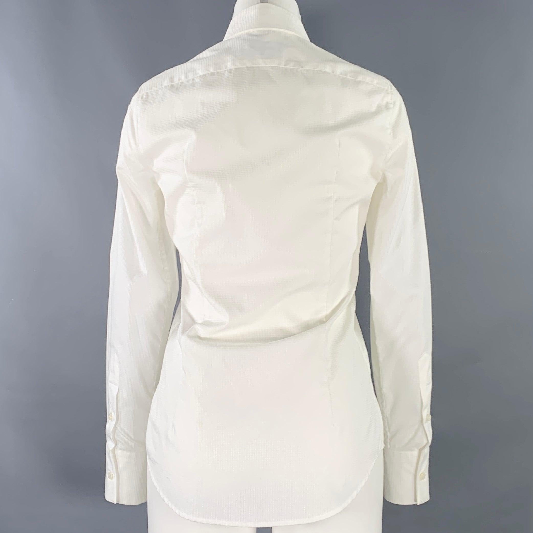 Women's DSQUARED2 Size S White Cotton Textured Spread Collar Shirt For Sale