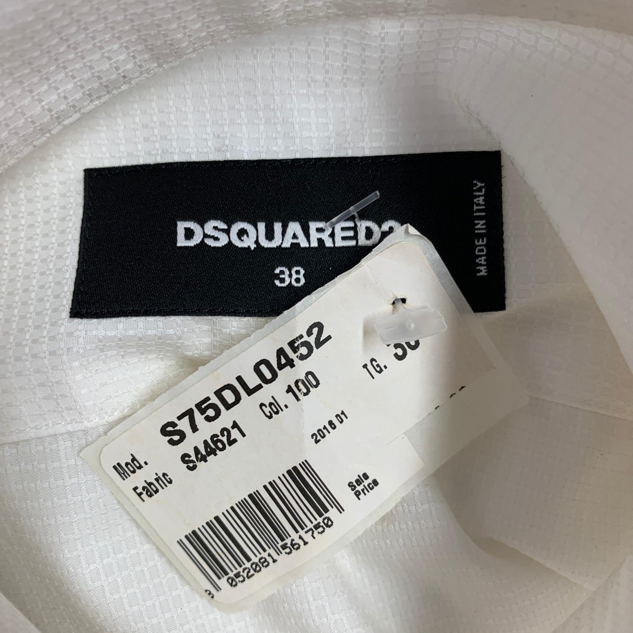 DSQUARED2 Size S White Cotton Textured Spread Collar Shirt For Sale 4