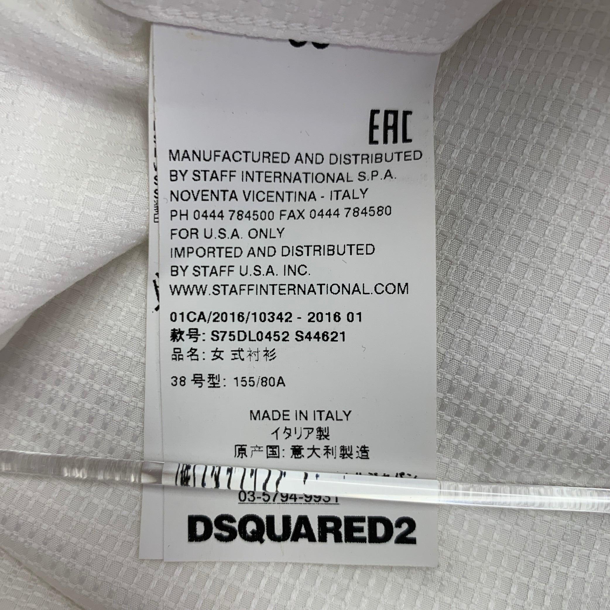 DSQUARED2 Size S White Cotton Textured Spread Collar Shirt For Sale 5