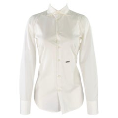 DSQUARED2 Size S White Cotton Textured Spread Collar Shirt