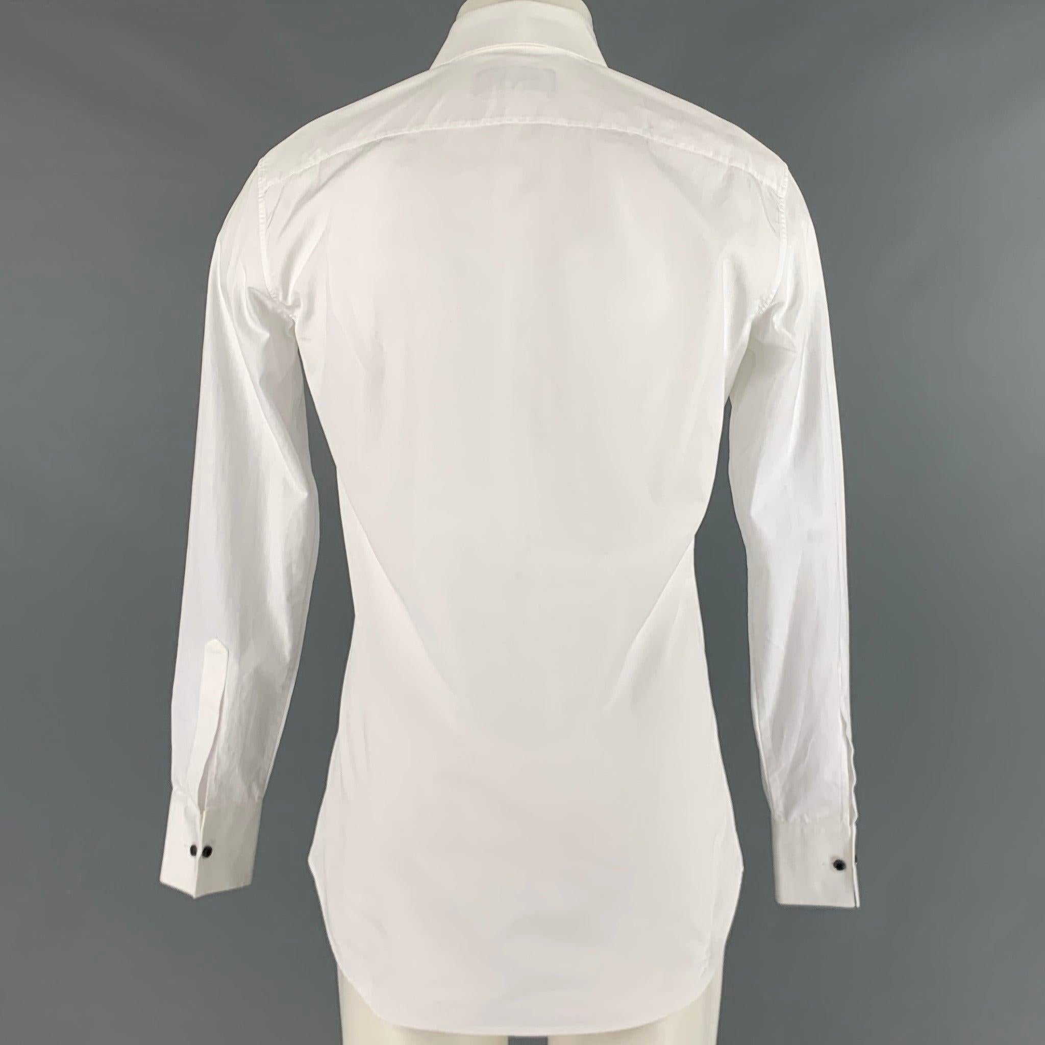 Men's DSQUARED2 Size S White Cotton Tuxedo Long Sleeve Shirt For Sale