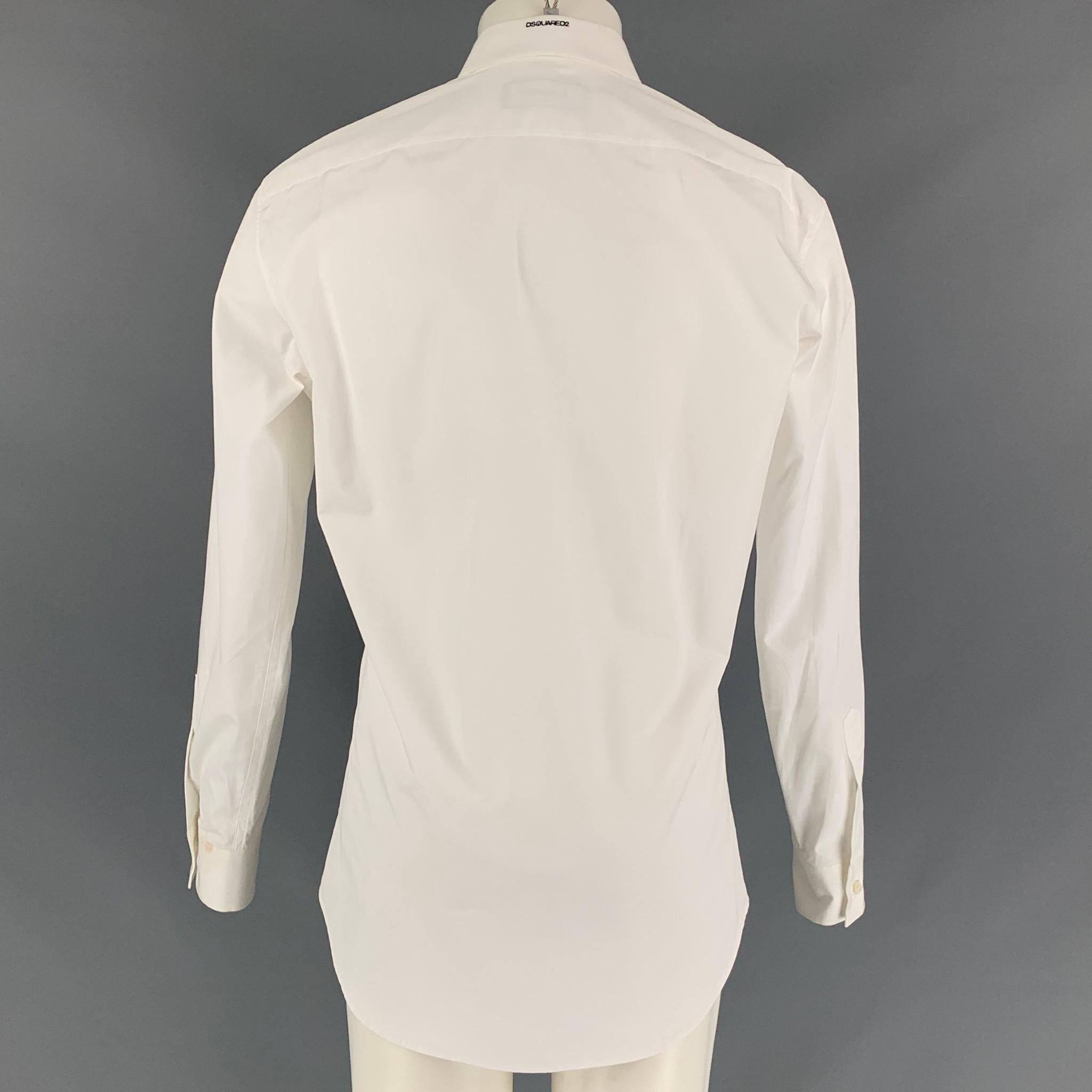 Beige DSQUARED2 Size S White & Gold Cotton Hidden Placket Long Sleeve Shirt