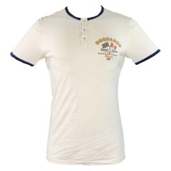 DSQUARED2 Camiseta Henley de algodón con ribetes en contraste y estampado azul marino talla S Blanca