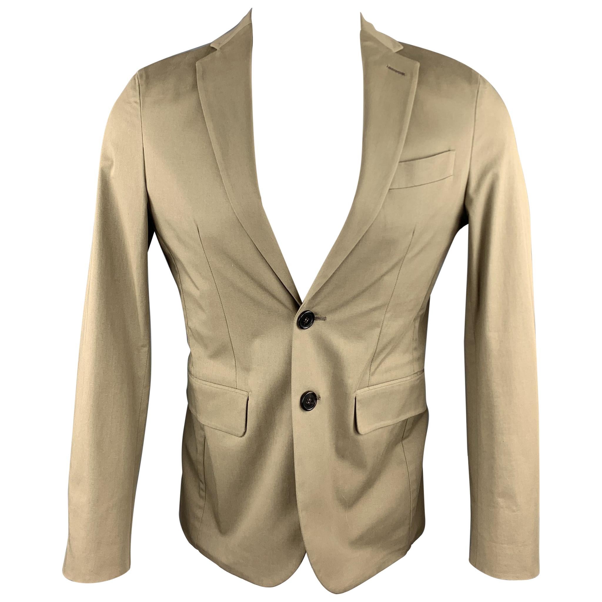 DSQUARED2 Size US 36 / IT 46 Taupe Cotton Blend Notch Lapel Sport Coat Jacket
