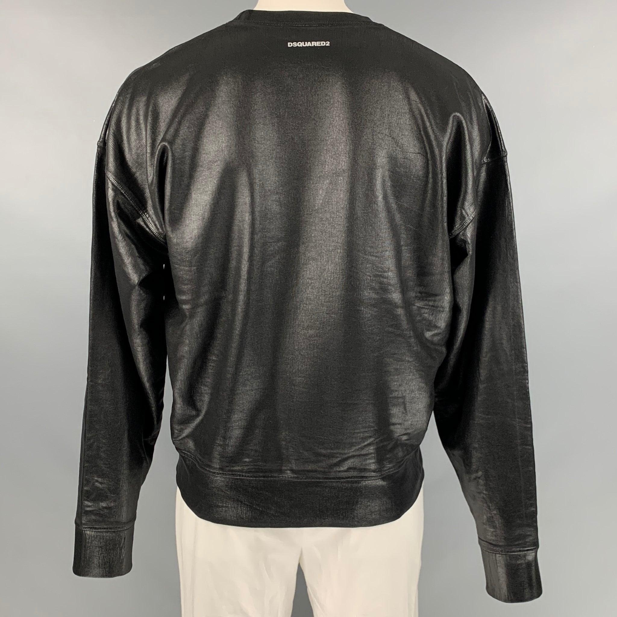 DSQUARED2 Size XL Black Graphic Cotton Blend Crew-Neck Sweatshirt Pour hommes en vente